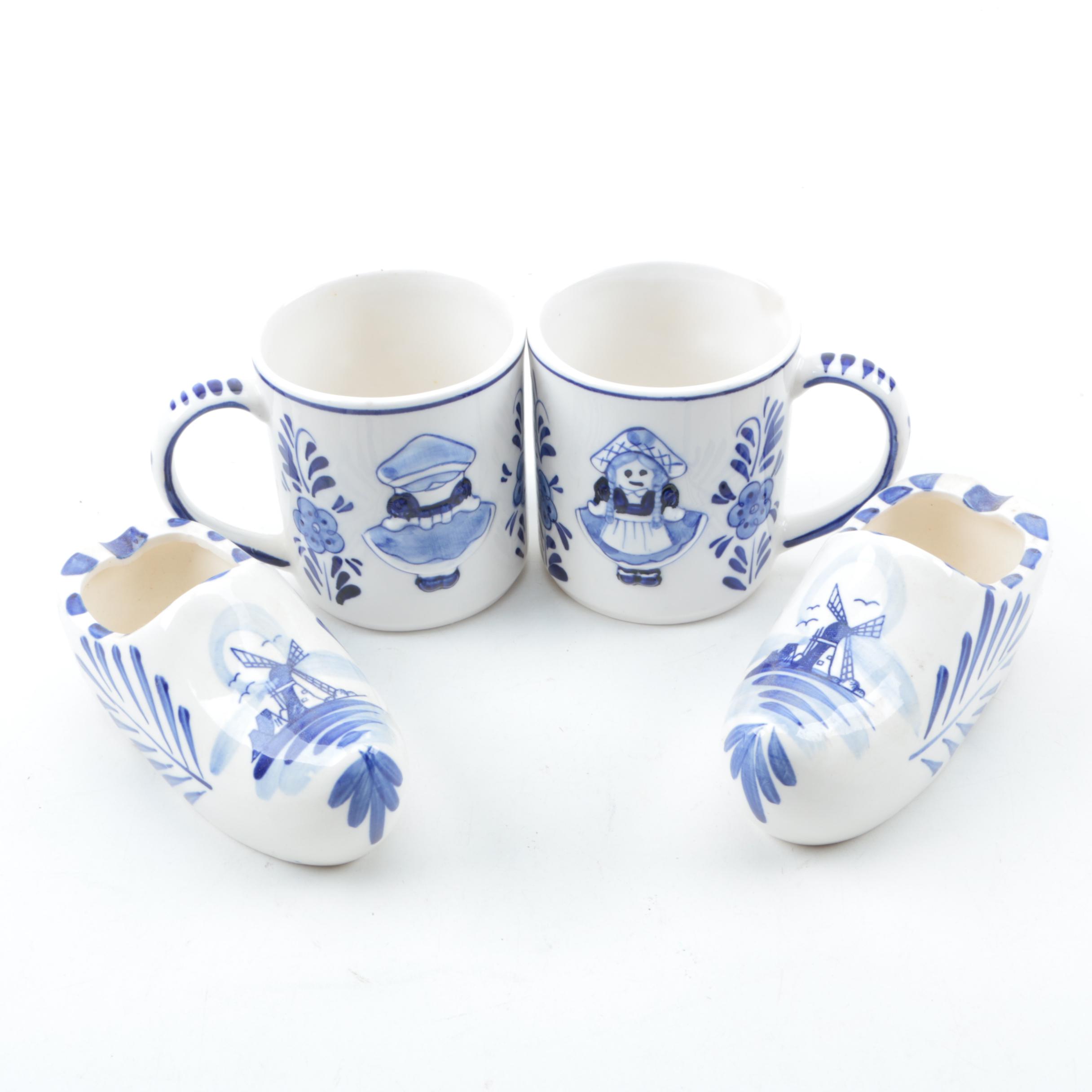 Vintage Delft Style Mugs and Ash Receiver Shoes