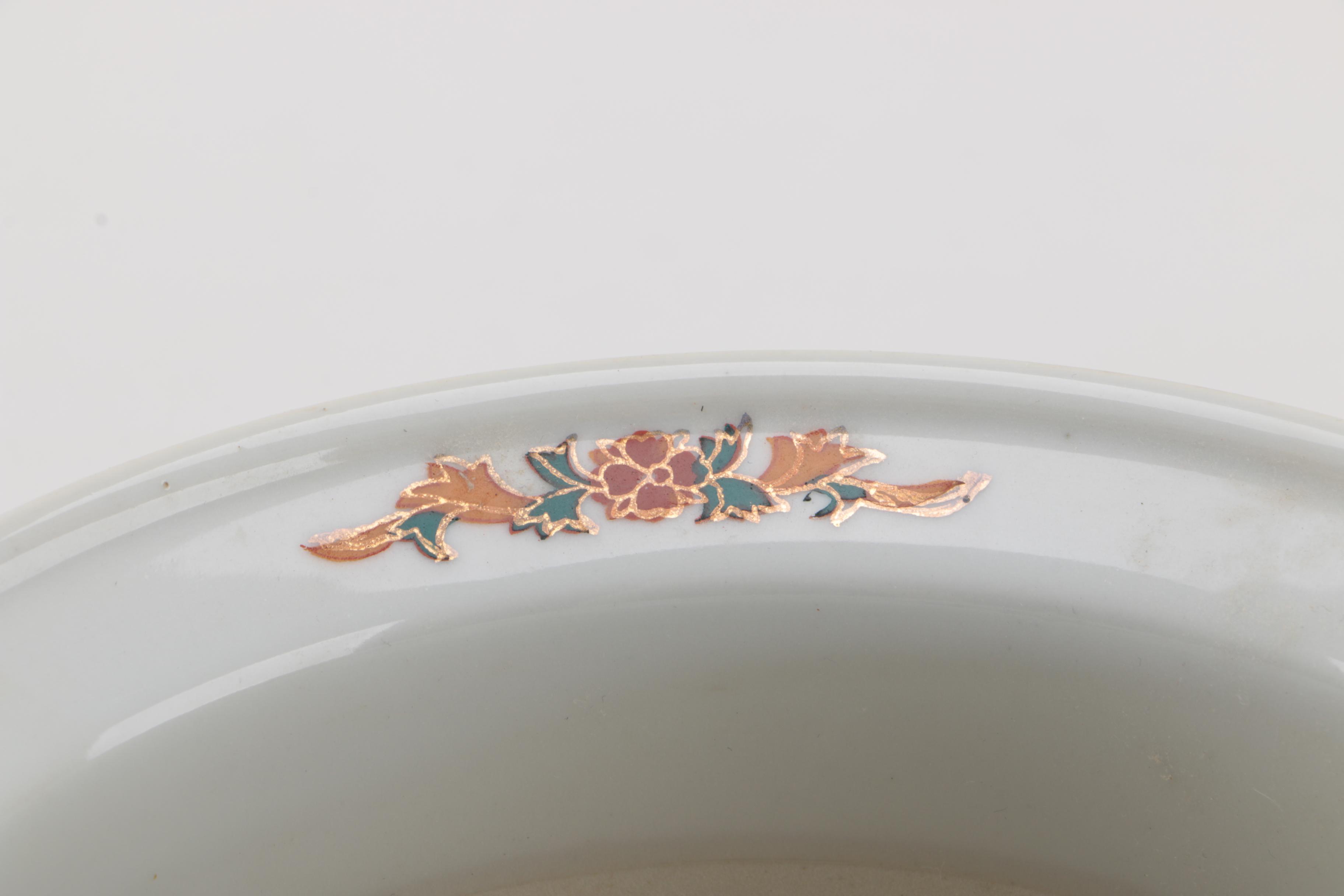 East Asian Porcelain Planters, Canister, Plate, and Carved Wood Stands