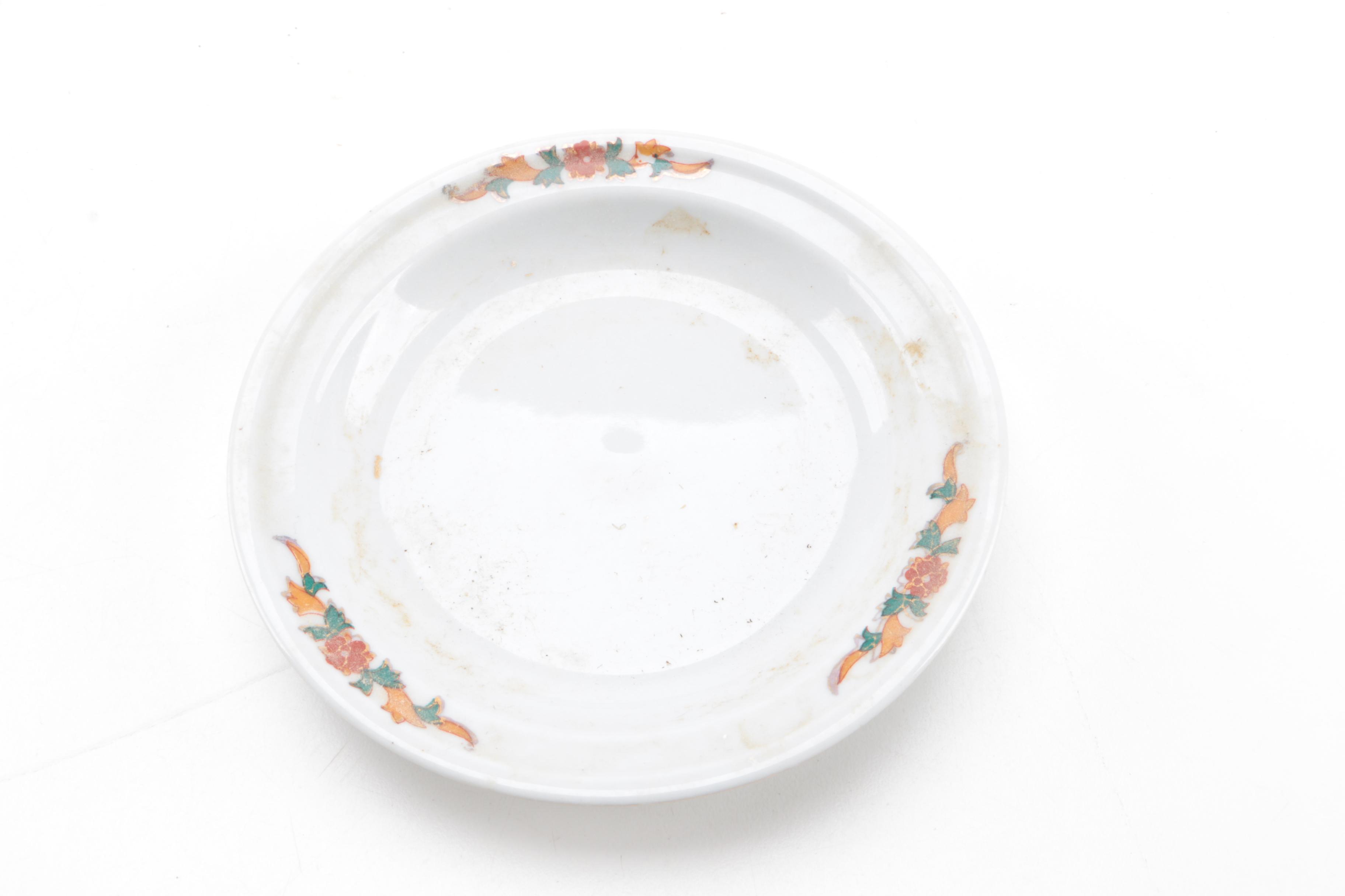 East Asian Porcelain Planters, Canister, Plate, and Carved Wood Stands