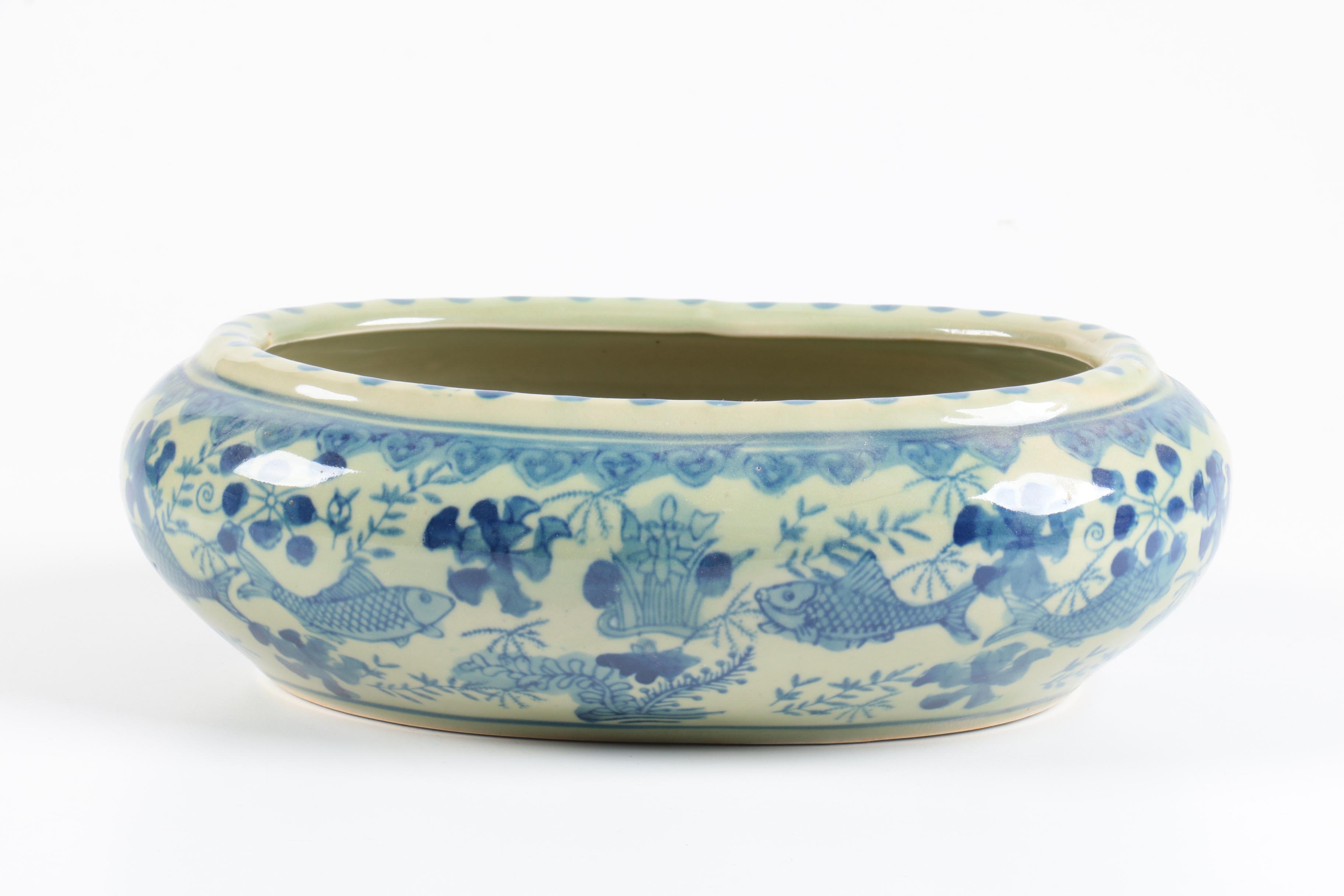 Assorted Blue and White Ceramic Planters