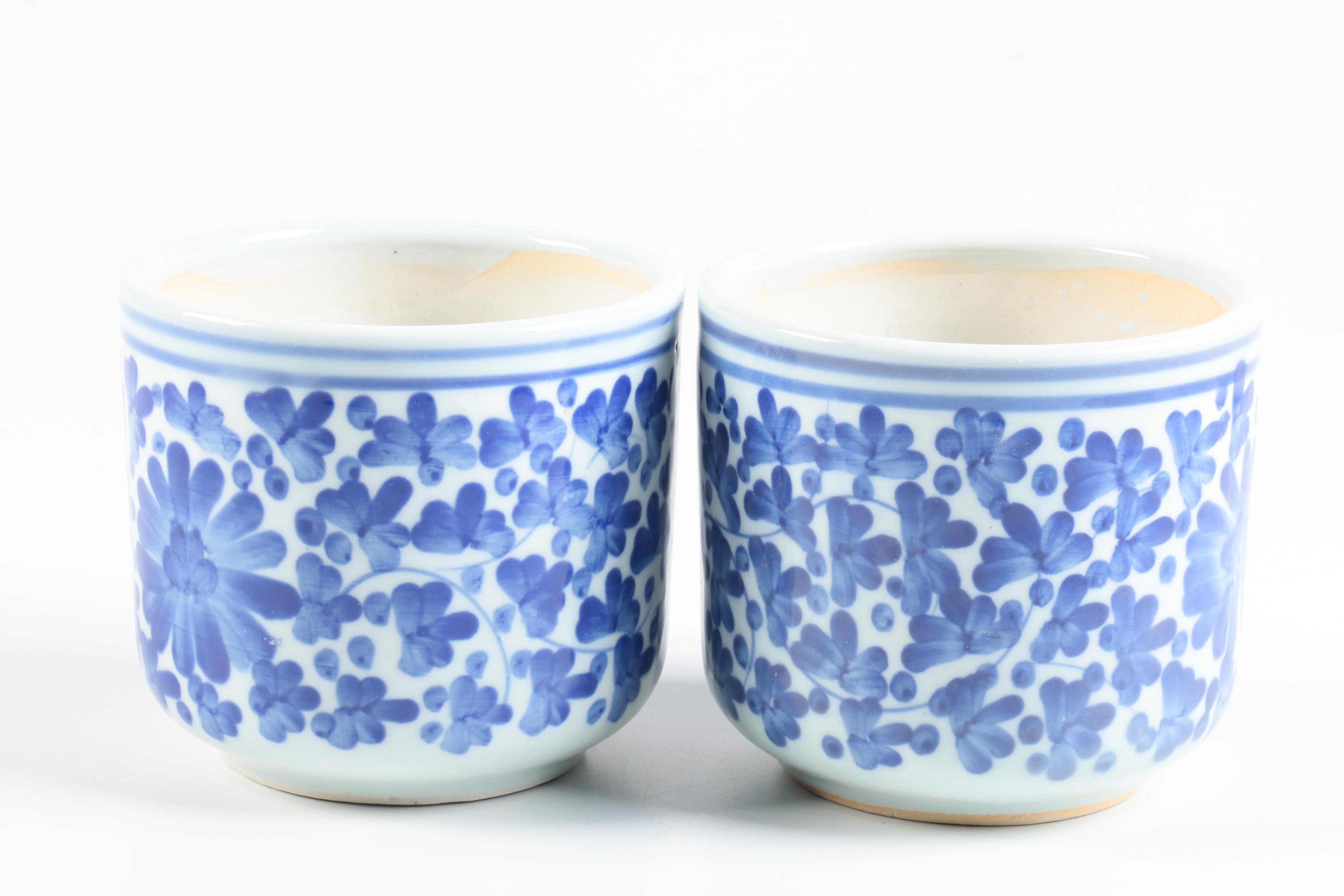 Assorted Blue and White Ceramic Planters