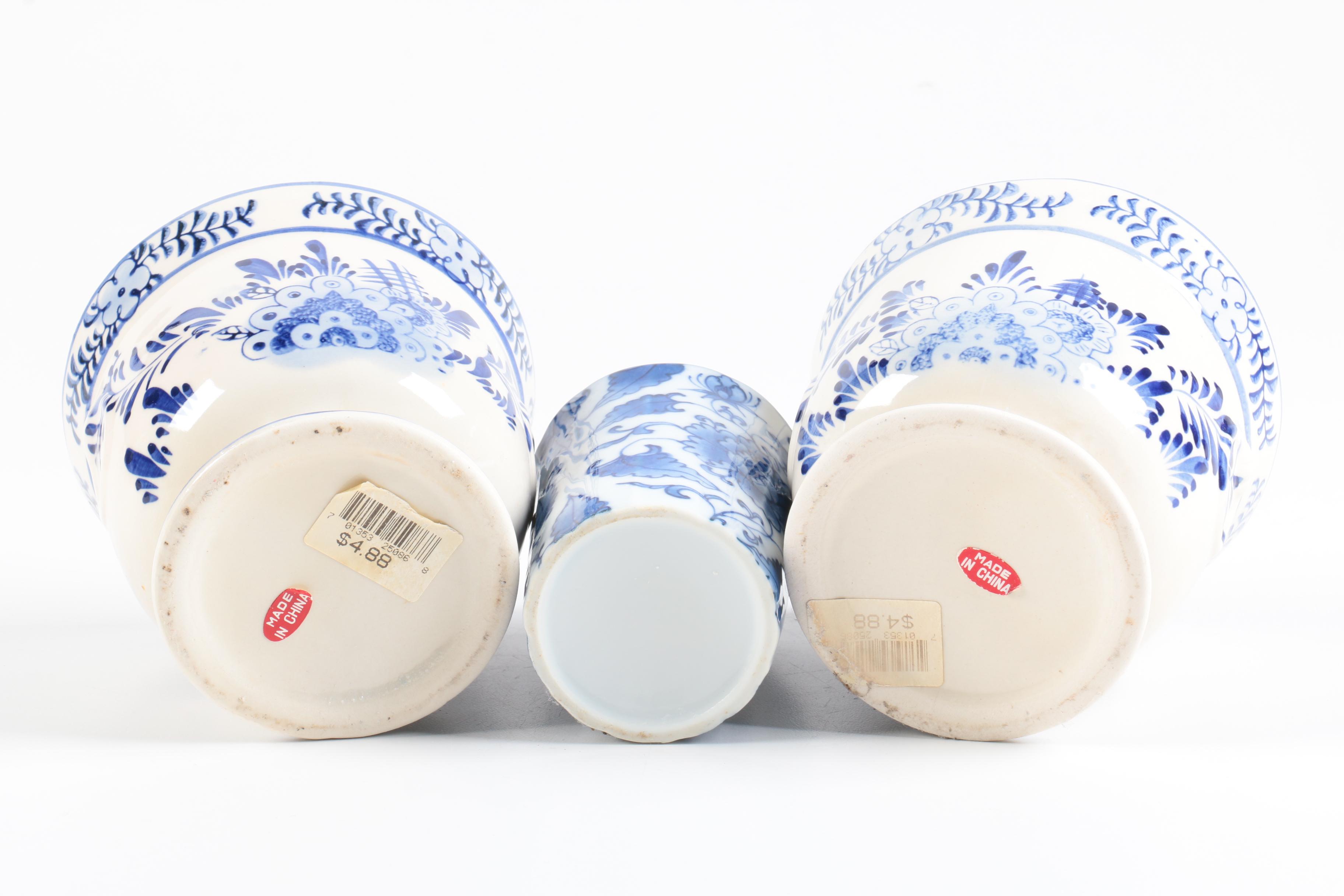 Assorted Blue and White Ceramic Planters