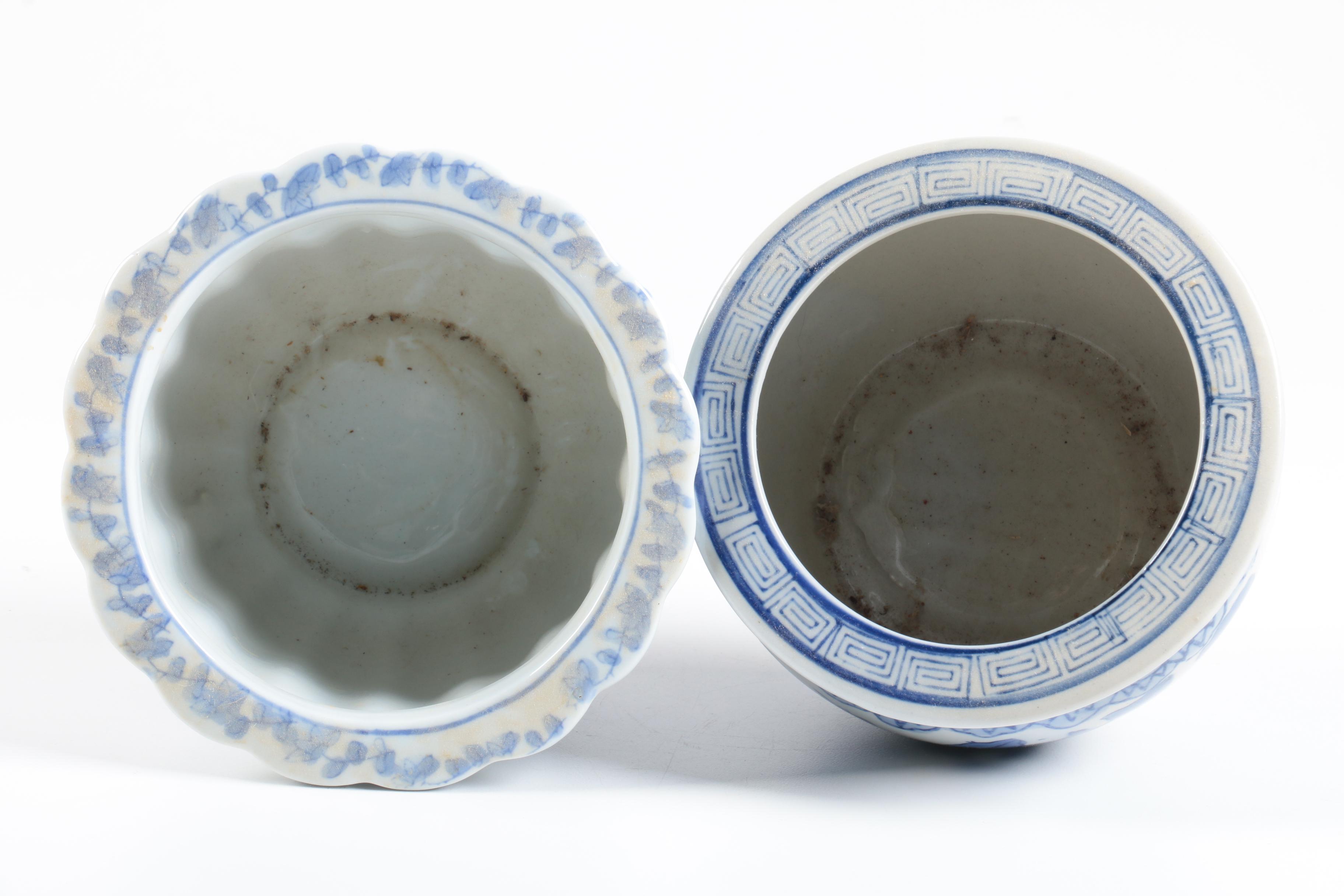 Assorted Blue and White Ceramic Planters