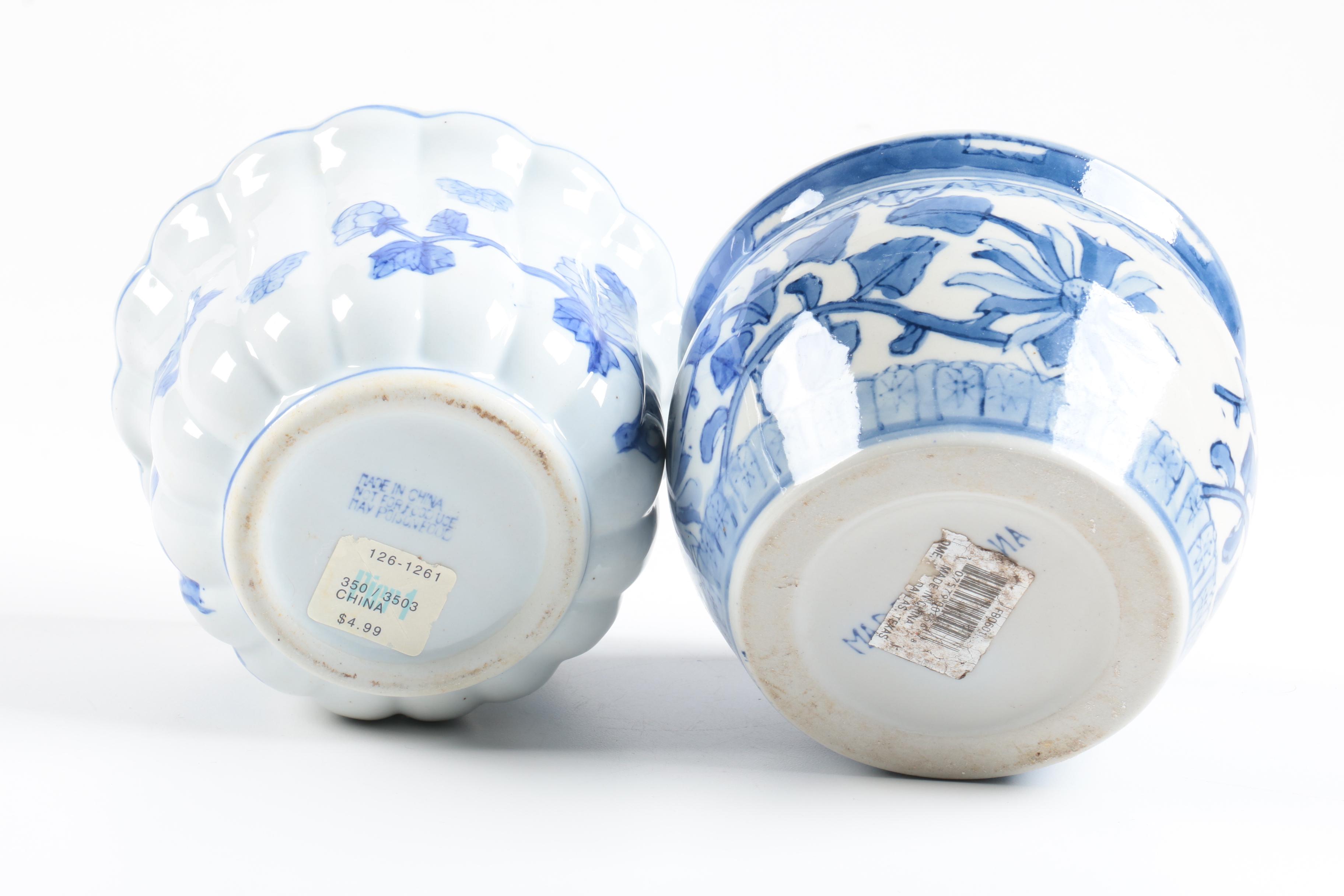 Assorted Blue and White Ceramic Planters