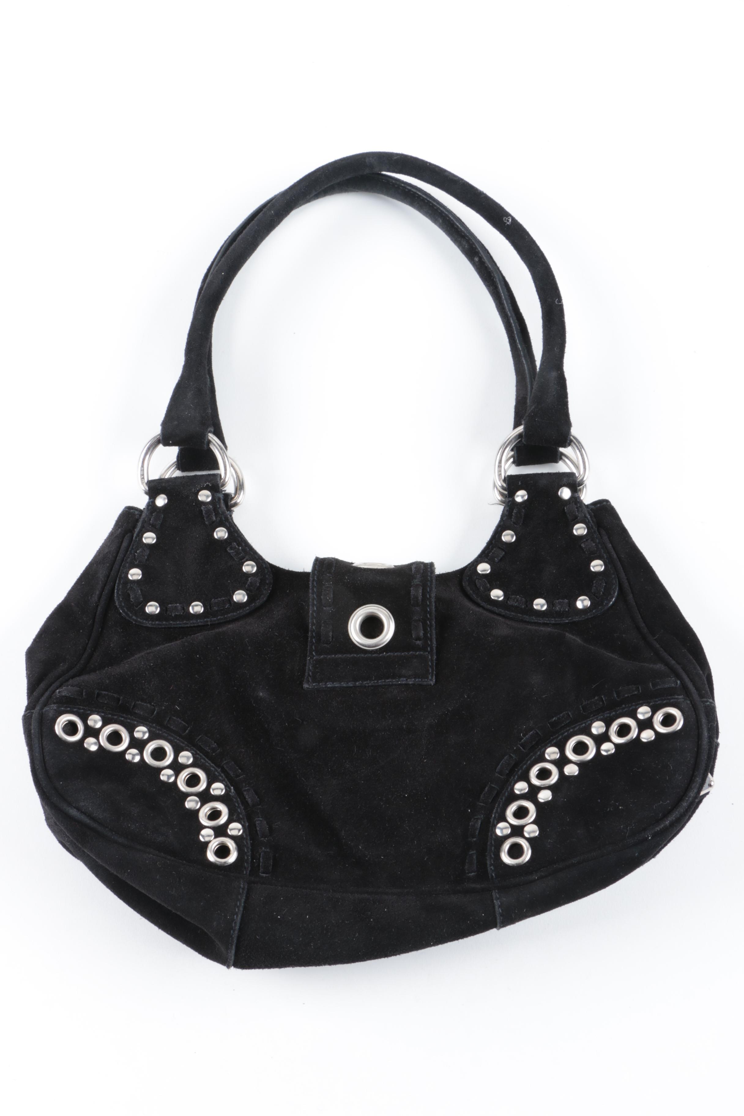 Prada Black Suede Studded Hobo Handbag
