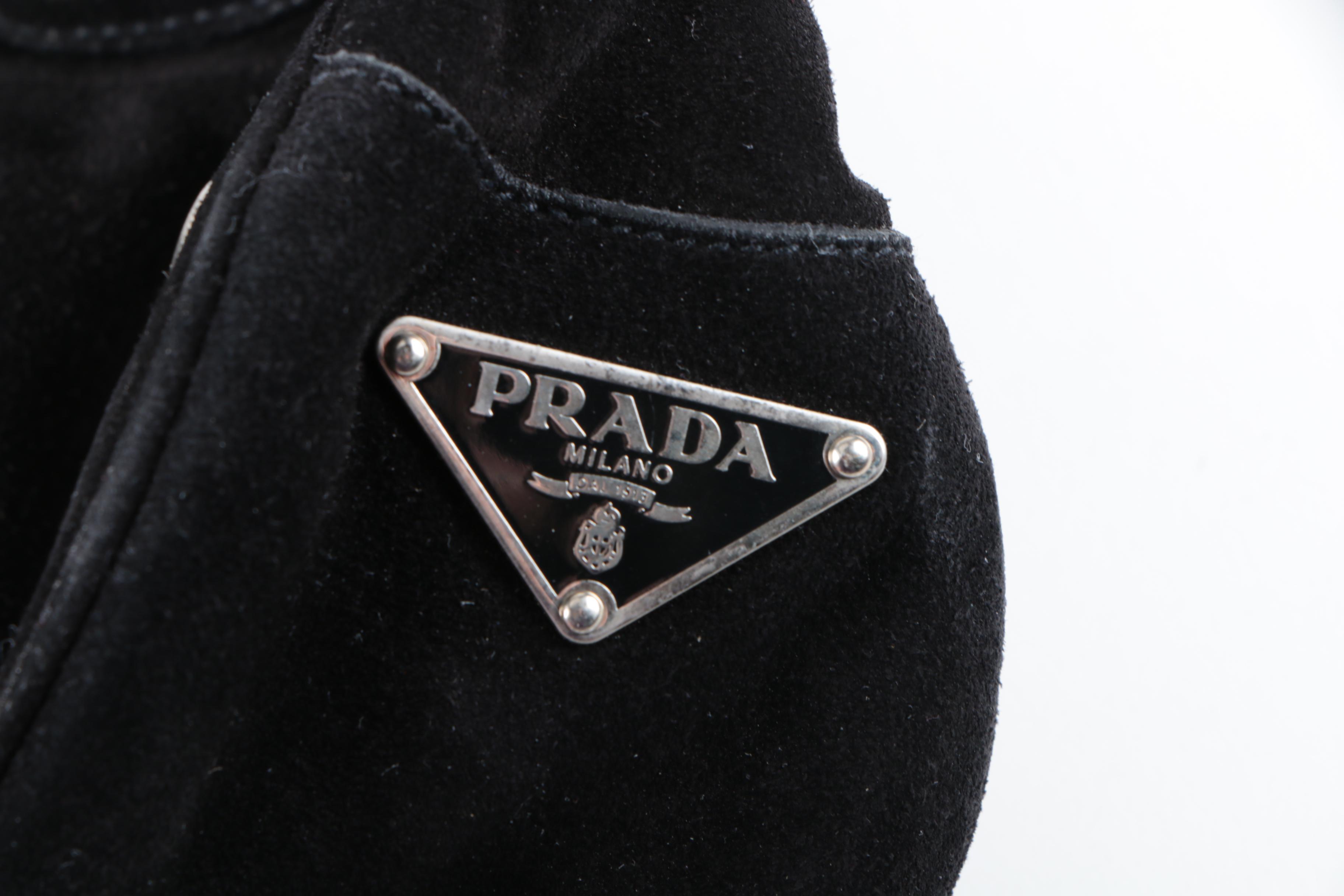 Prada Black Suede Studded Hobo Handbag