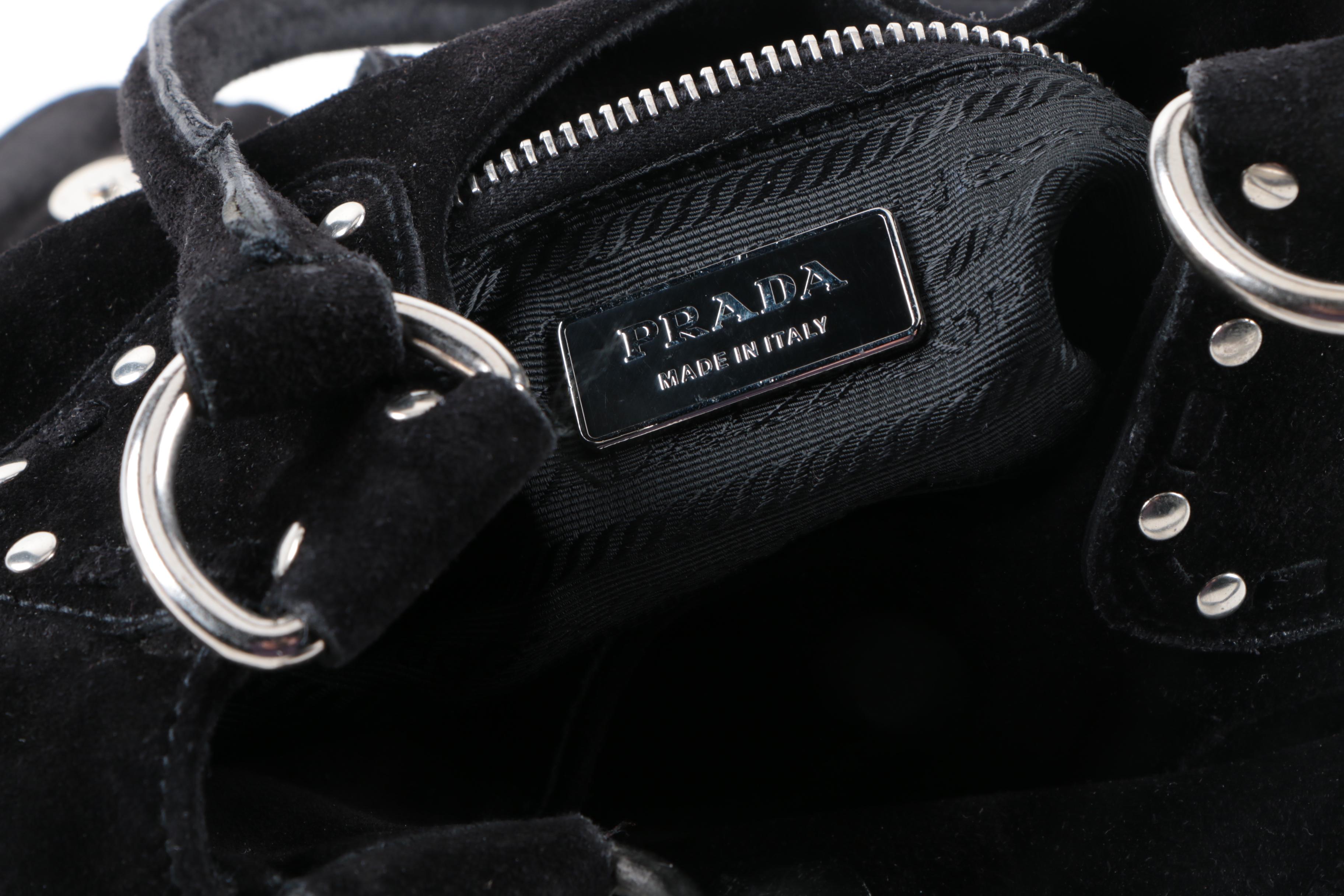 Prada Black Suede Studded Hobo Handbag