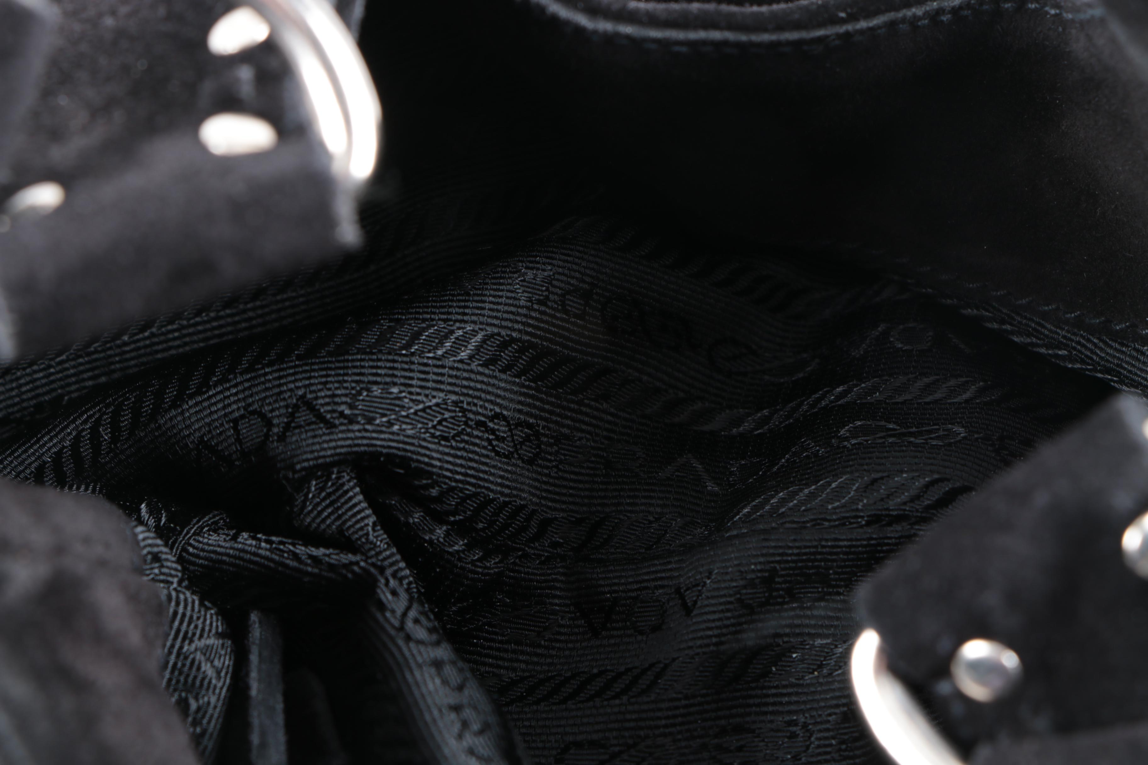 Prada Black Suede Studded Hobo Handbag