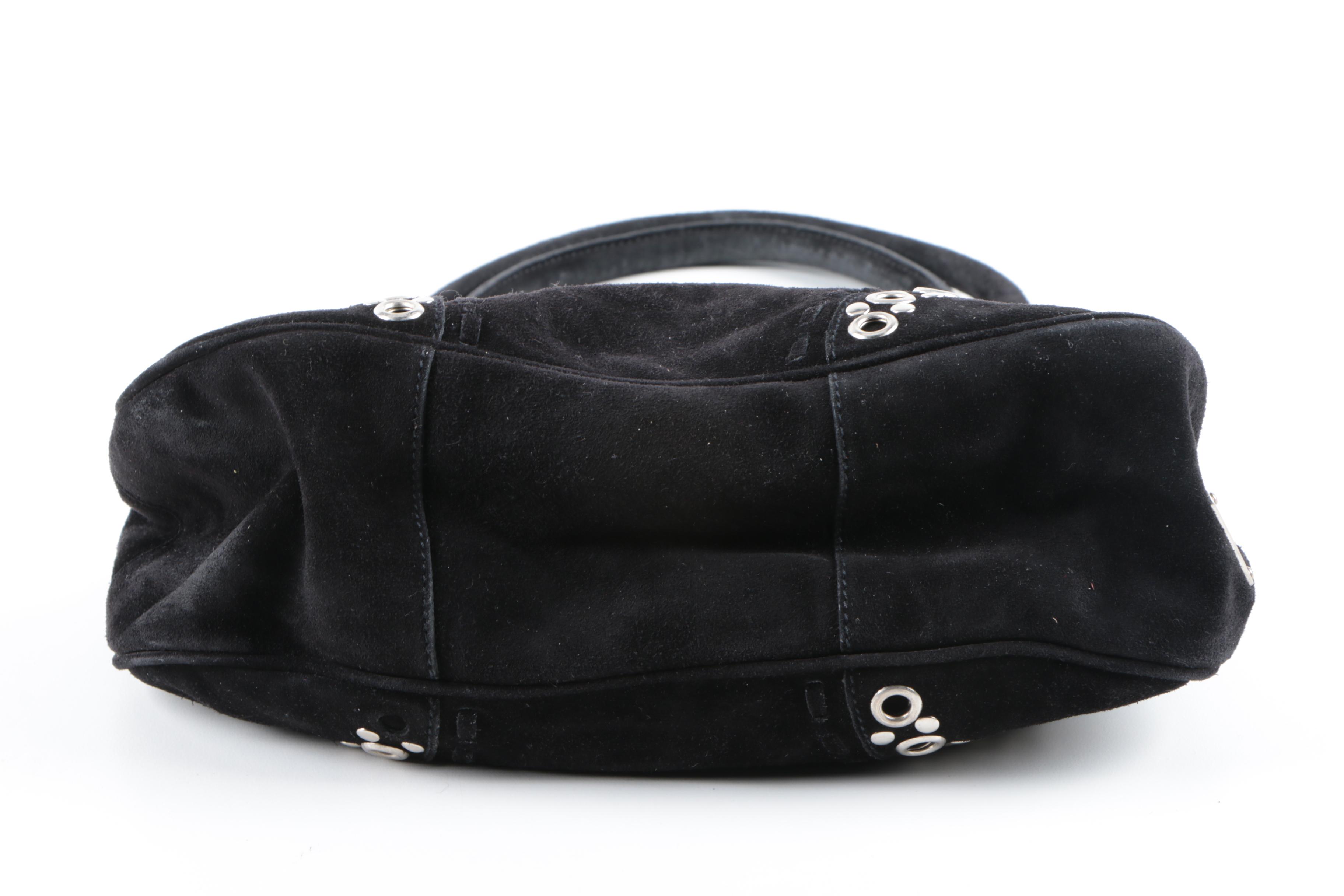 Prada Black Suede Studded Hobo Handbag