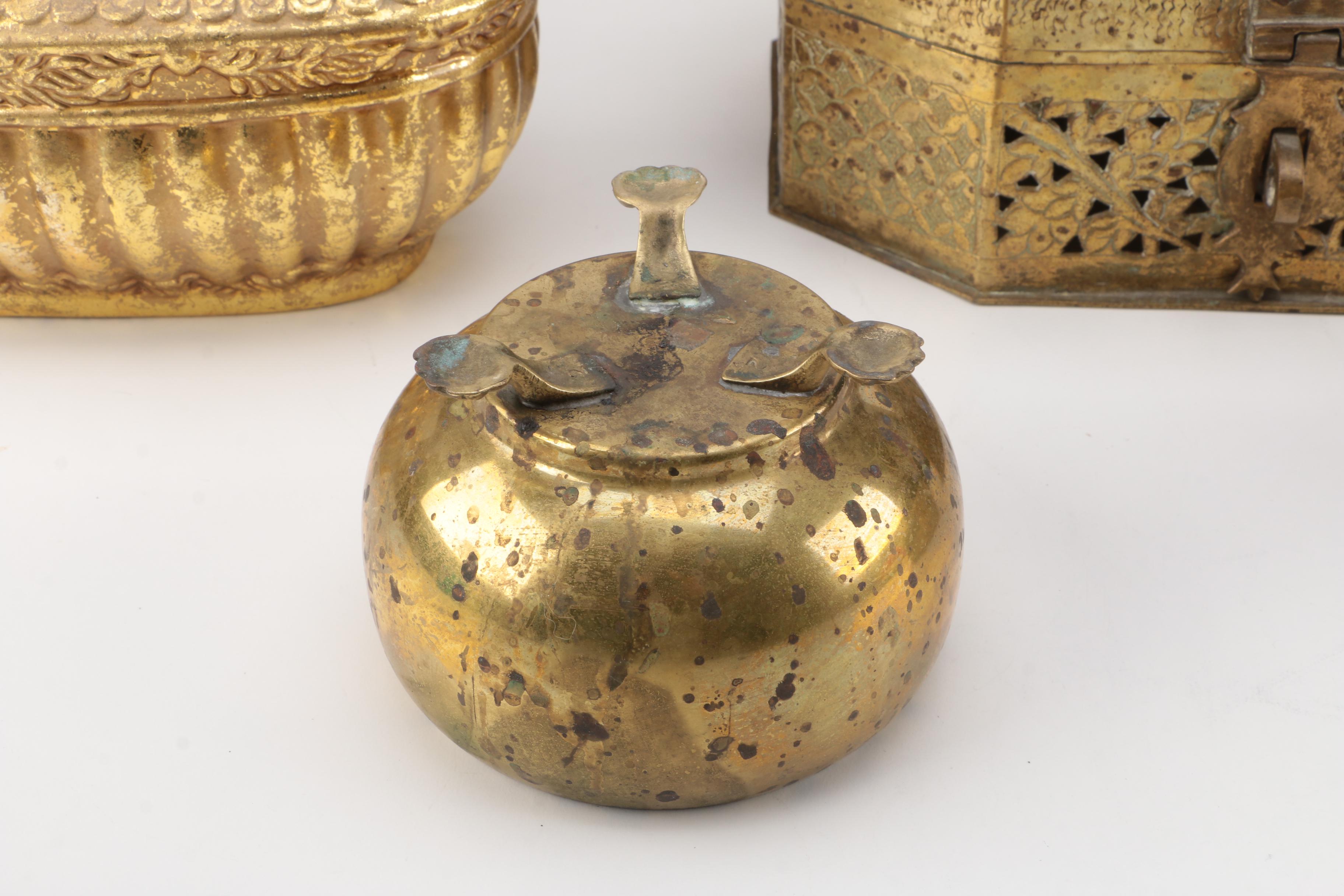 Brass Open Work Decorative Boxes and Assorted Decor