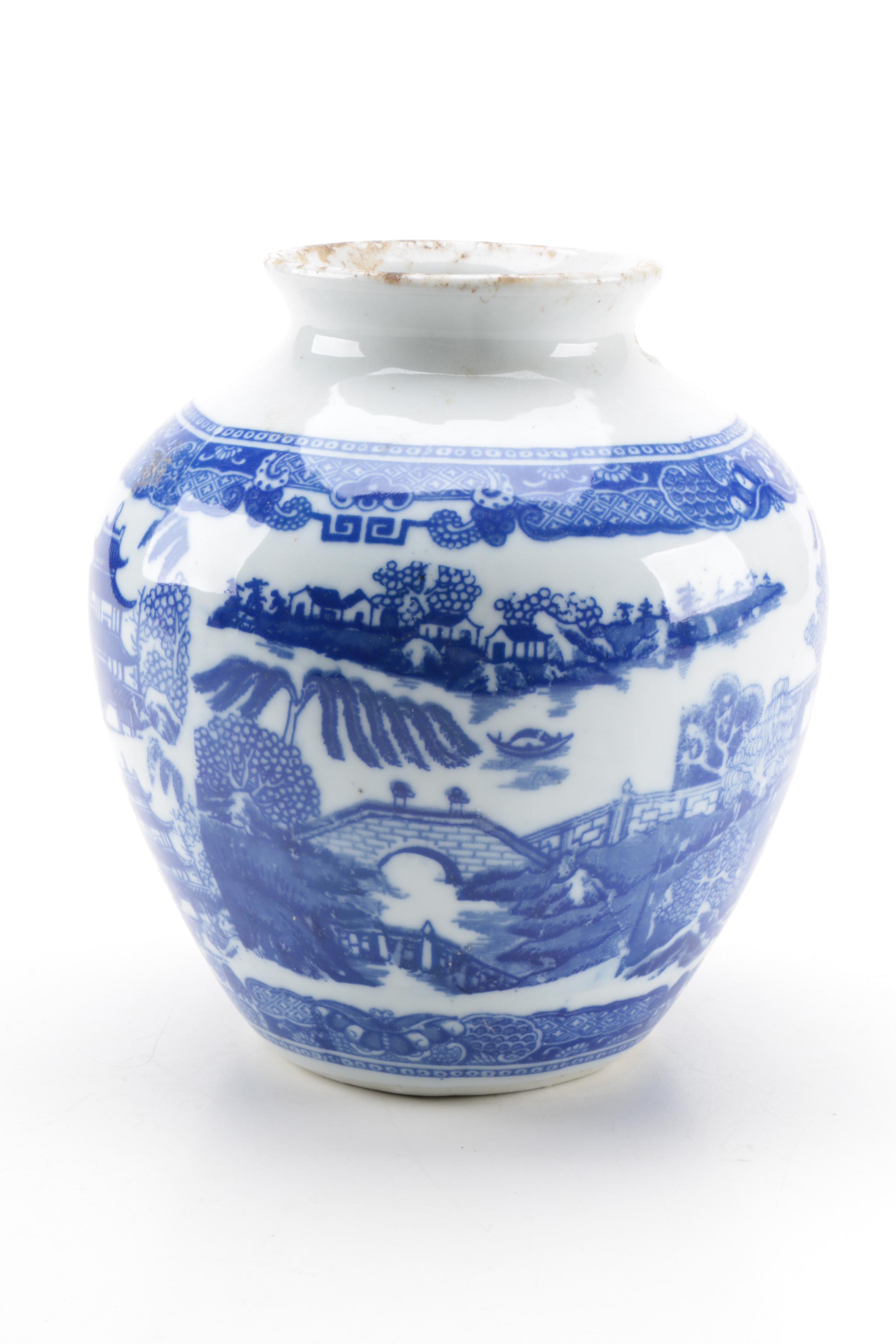 Blue and White Ceramic Lidded Containers and Vase