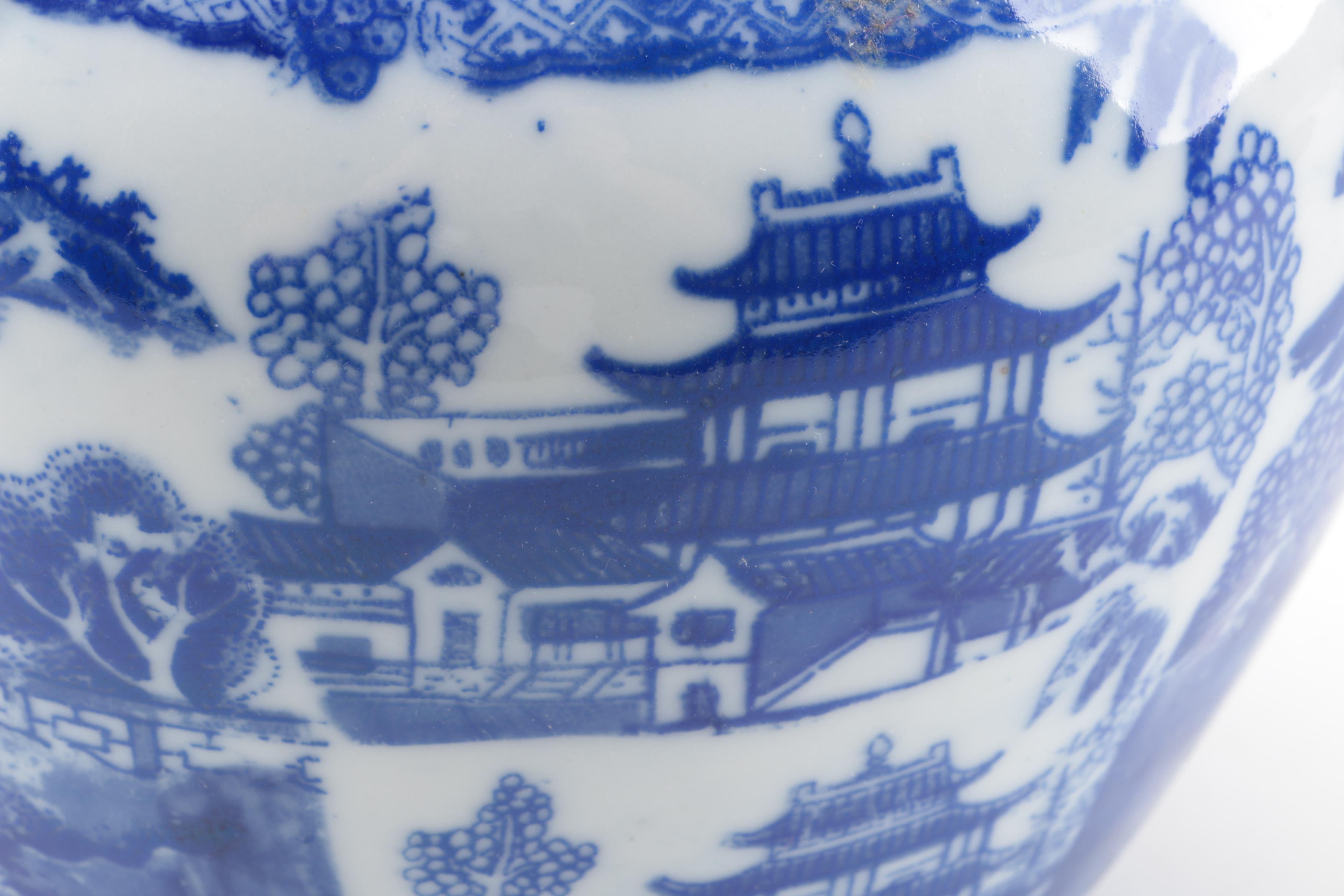 Blue and White Ceramic Lidded Containers and Vase