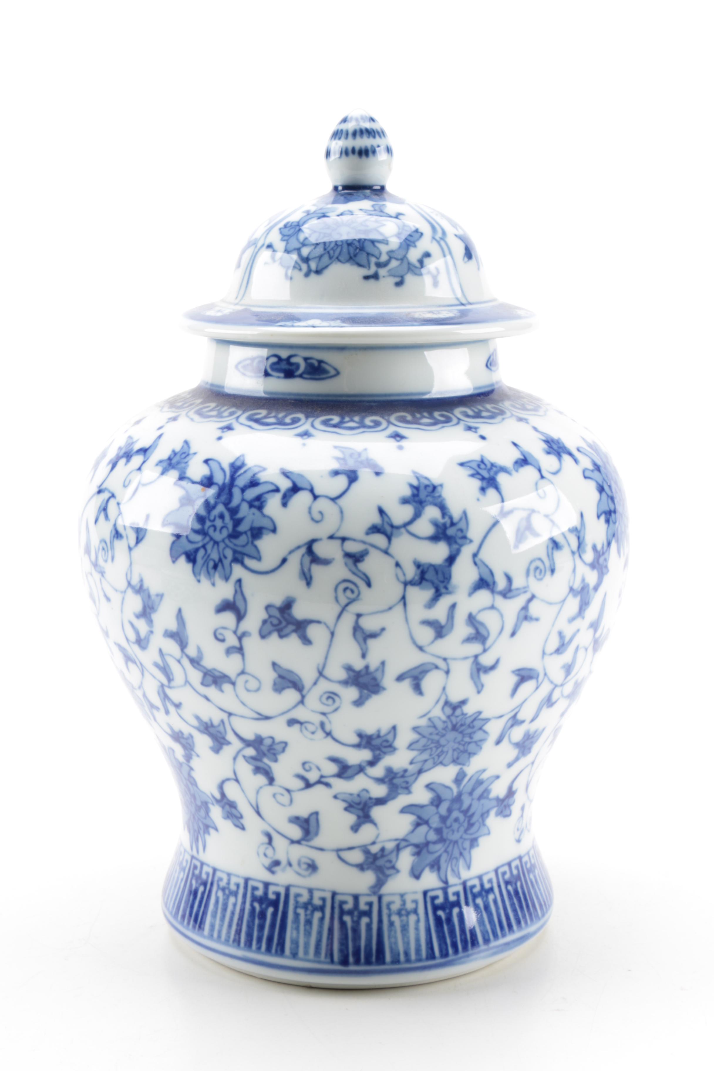 Blue and White Ceramic Ginger Jar and Trinket Box