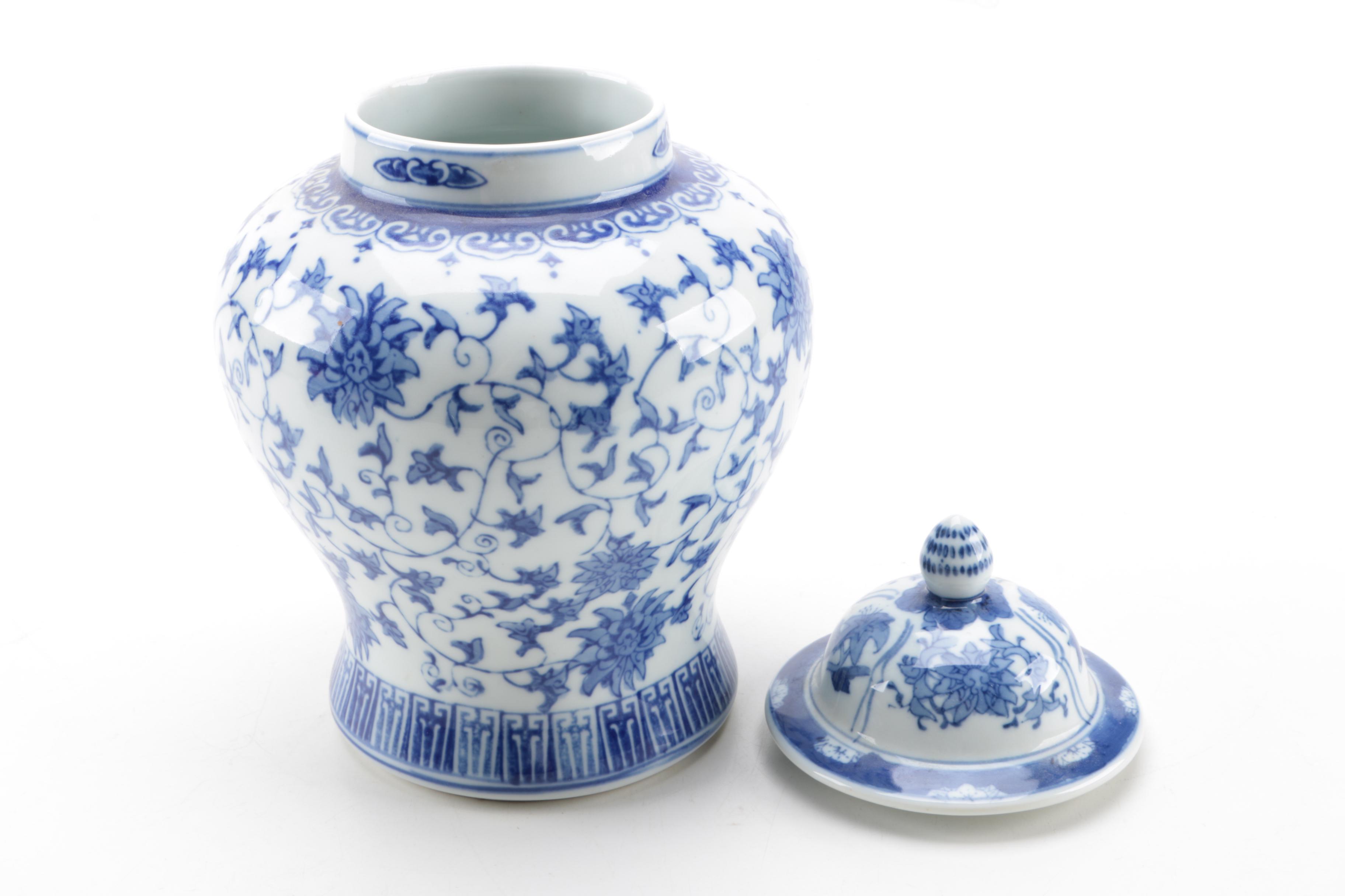 Blue and White Ceramic Ginger Jar and Trinket Box