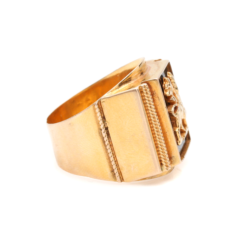 14K Yellow Gold Black Onyx Lion of Judah Ring