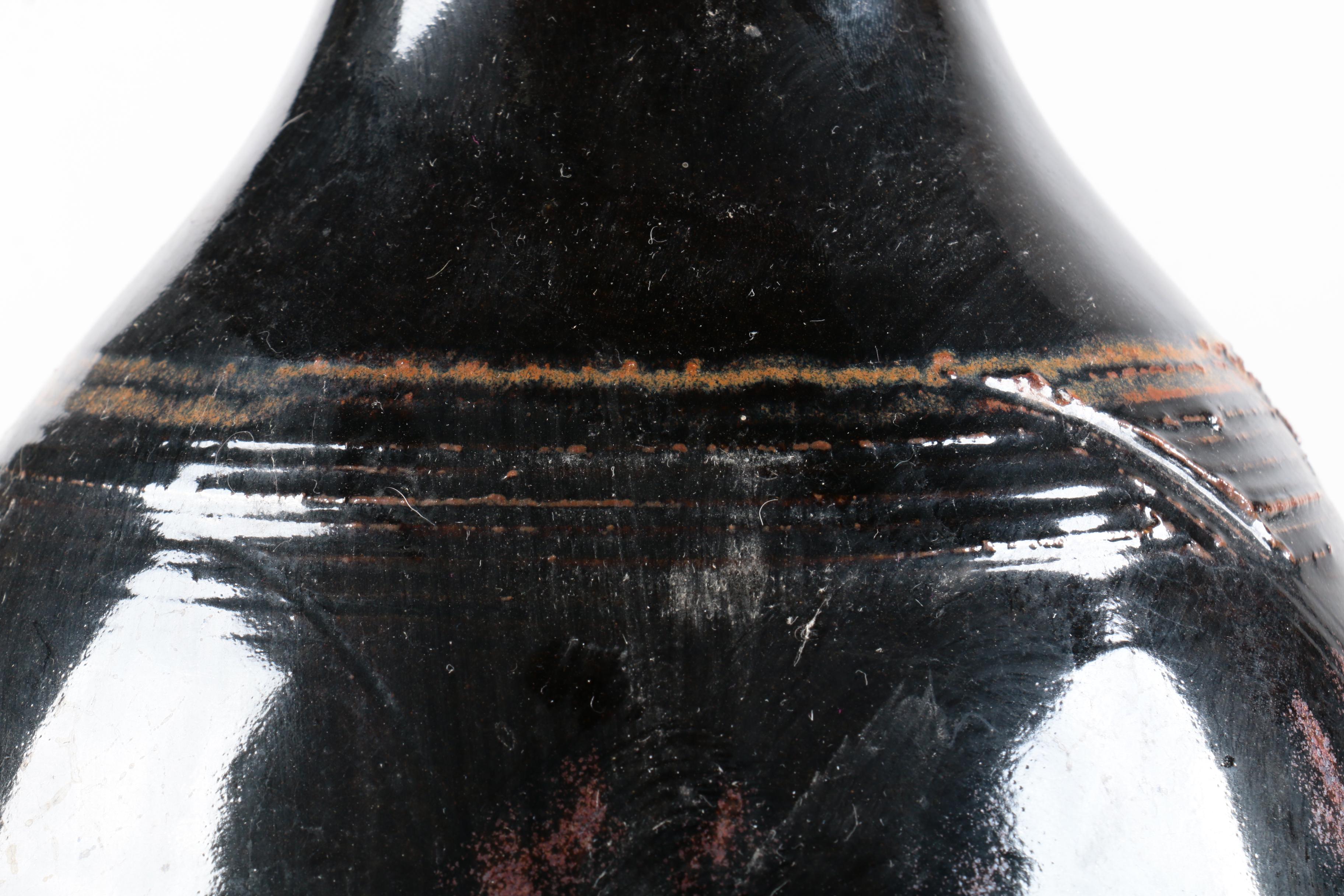 Hand Thrown Stoneware Vase with Tenmoku Glaze