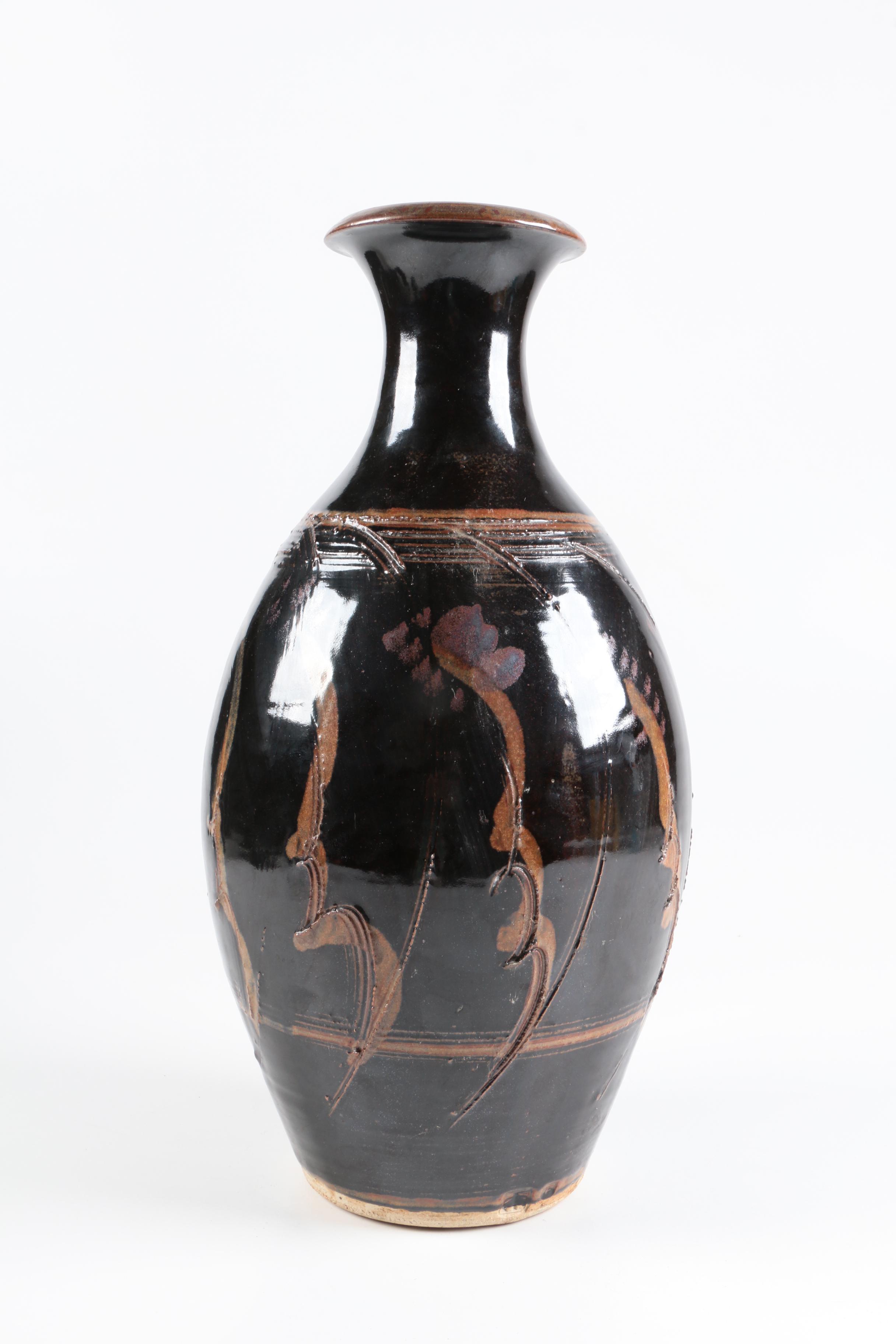 Hand Thrown Stoneware Vase with Tenmoku Glaze