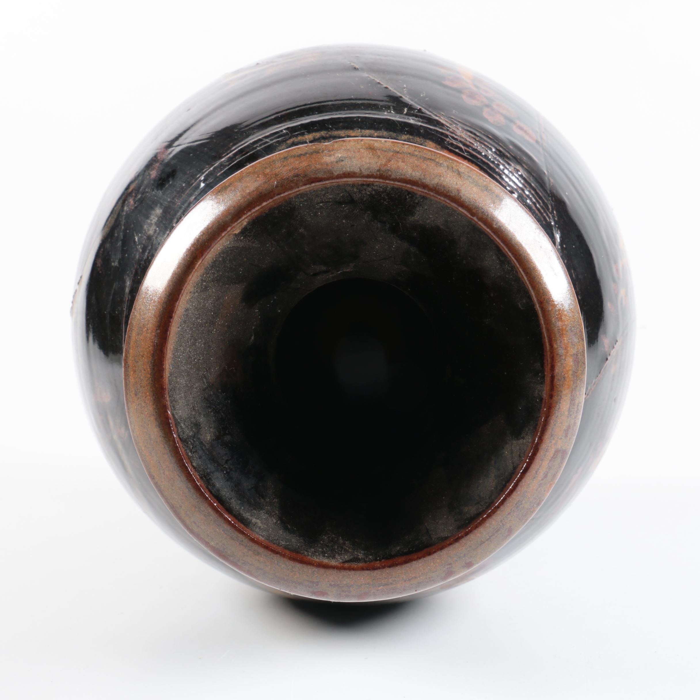 Hand Thrown Stoneware Vase with Tenmoku Glaze