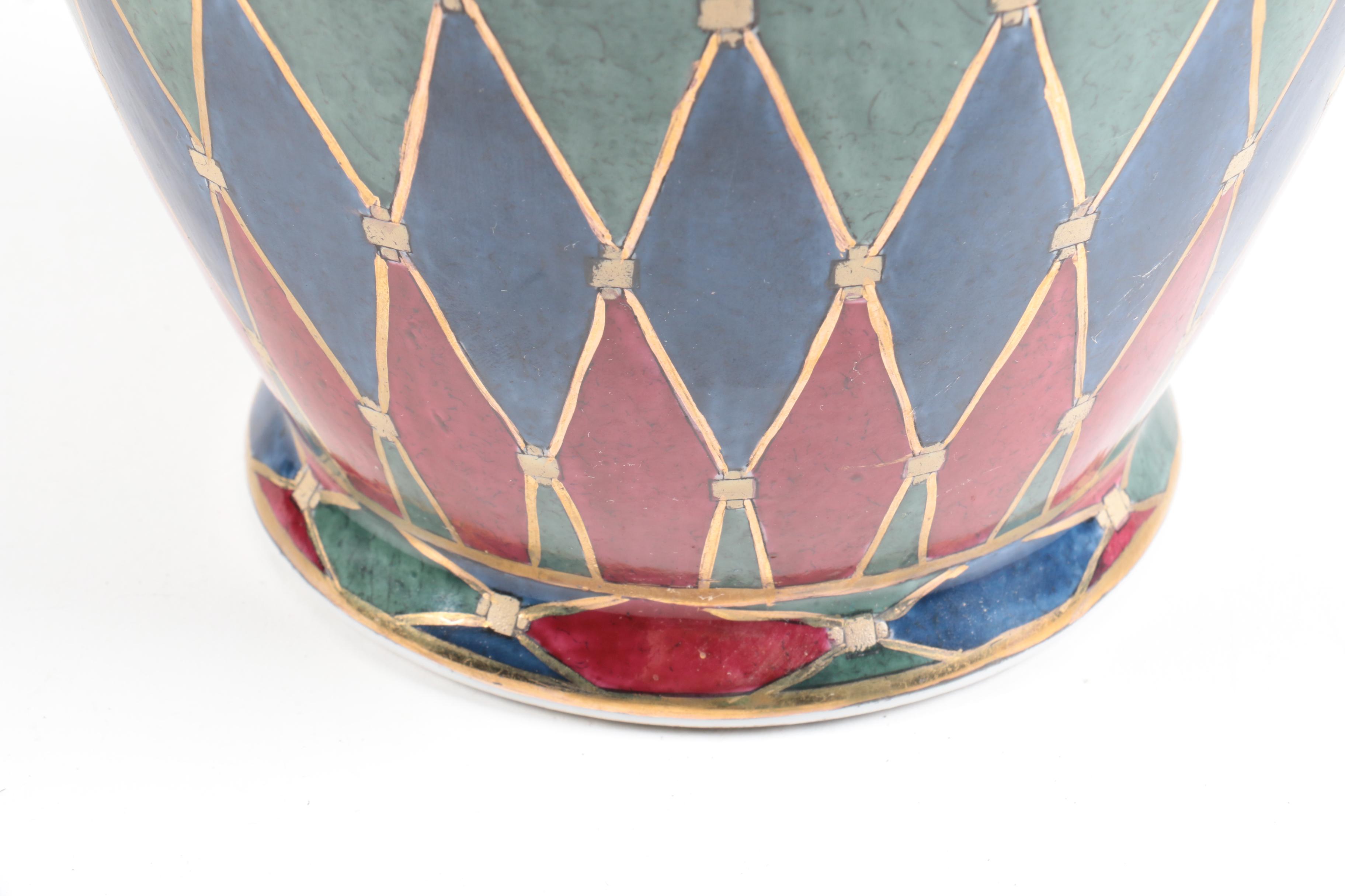 Vintage Chinese Hand-Painted Harlequin Ceramic Vase
