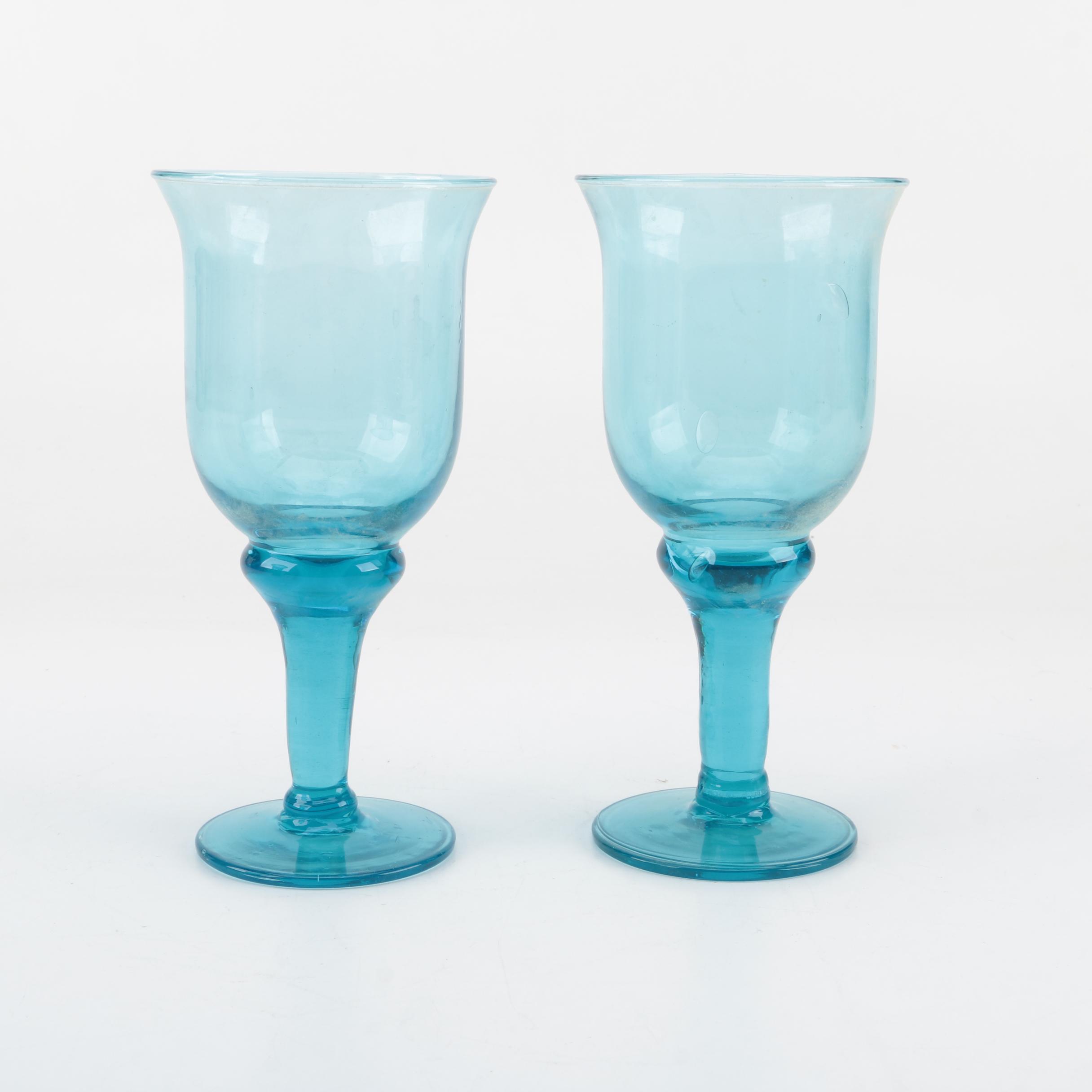 Hand Blown Teal Glassware and Vase