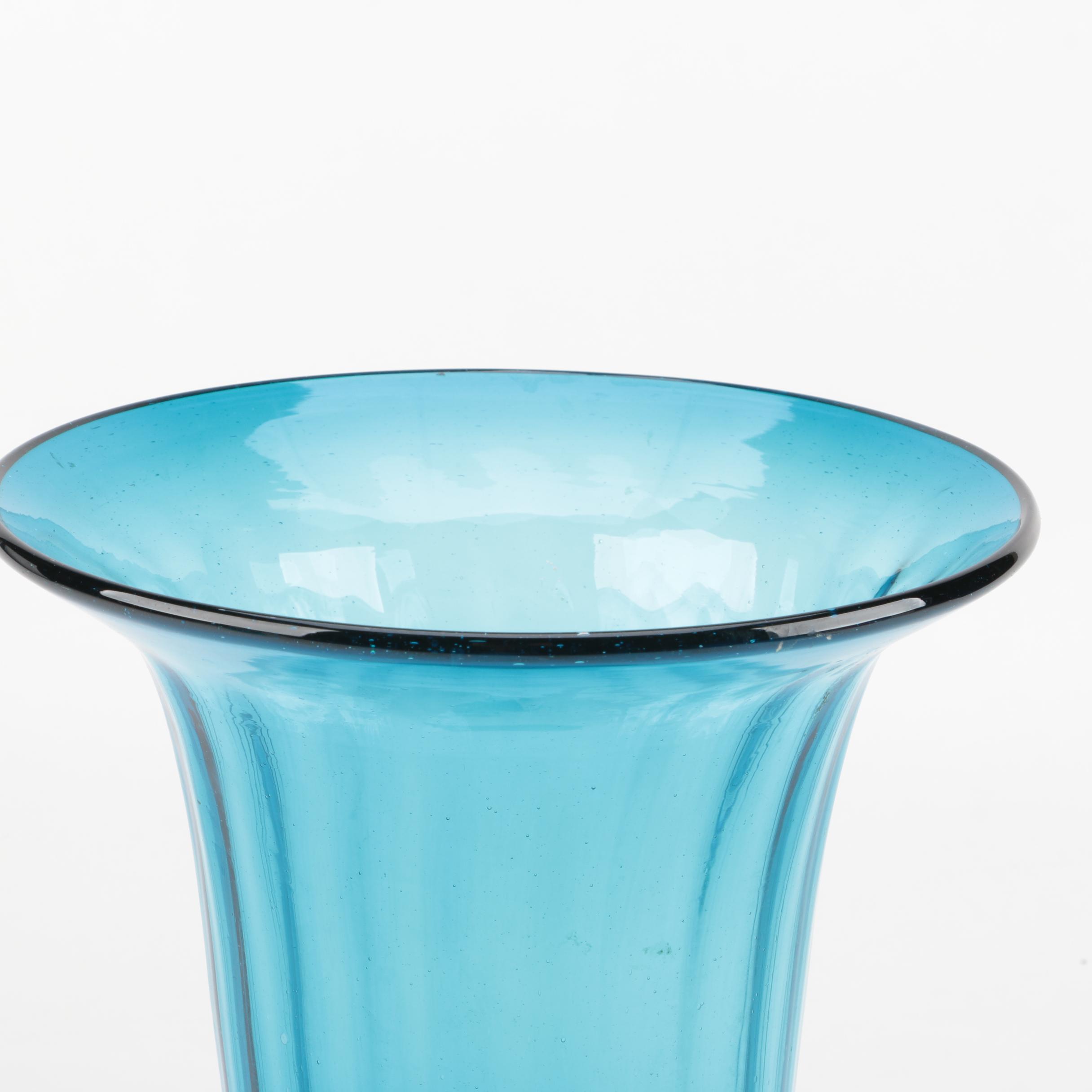Hand Blown Teal Glassware and Vase