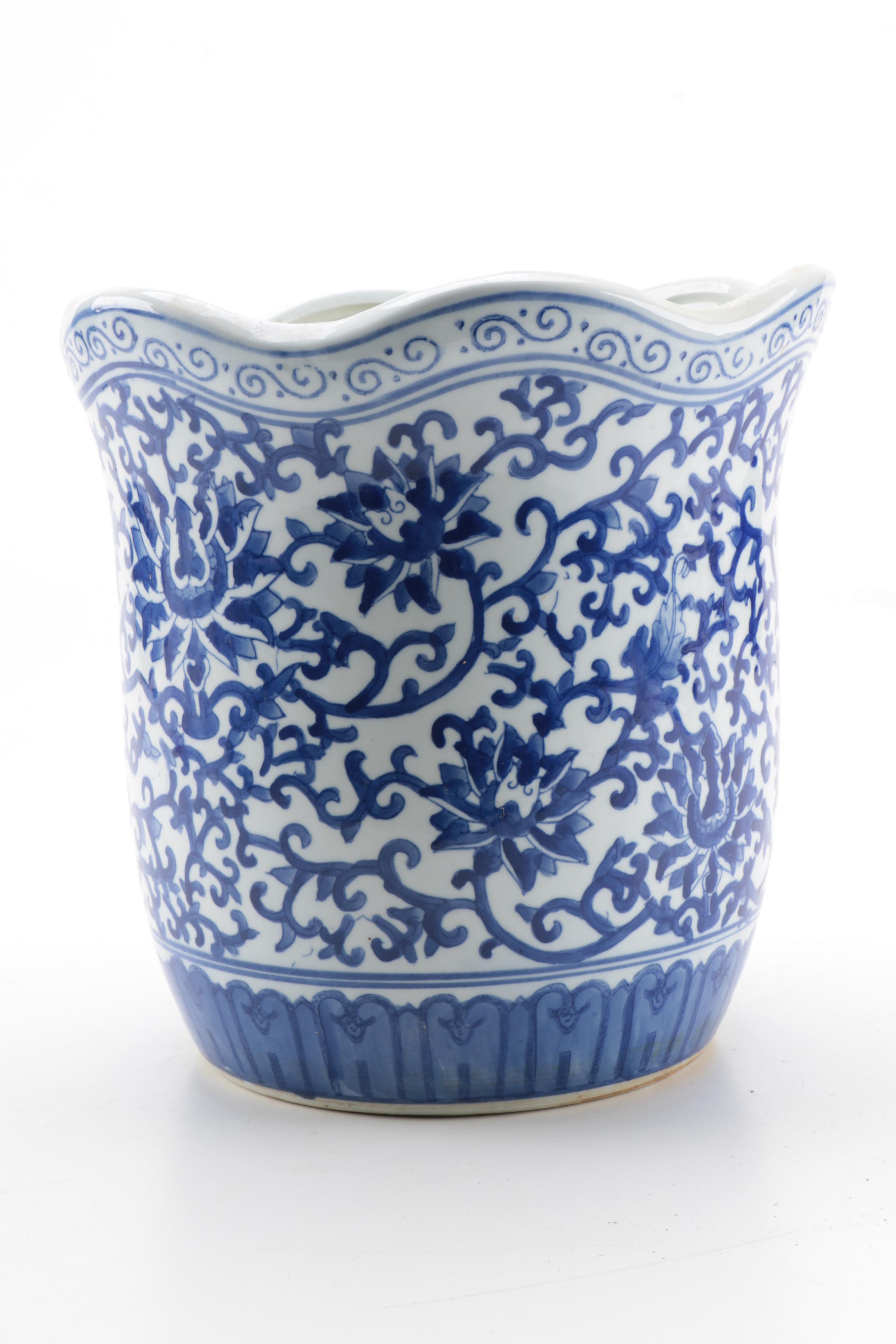 Blue and White Ceramic Vases and Dish