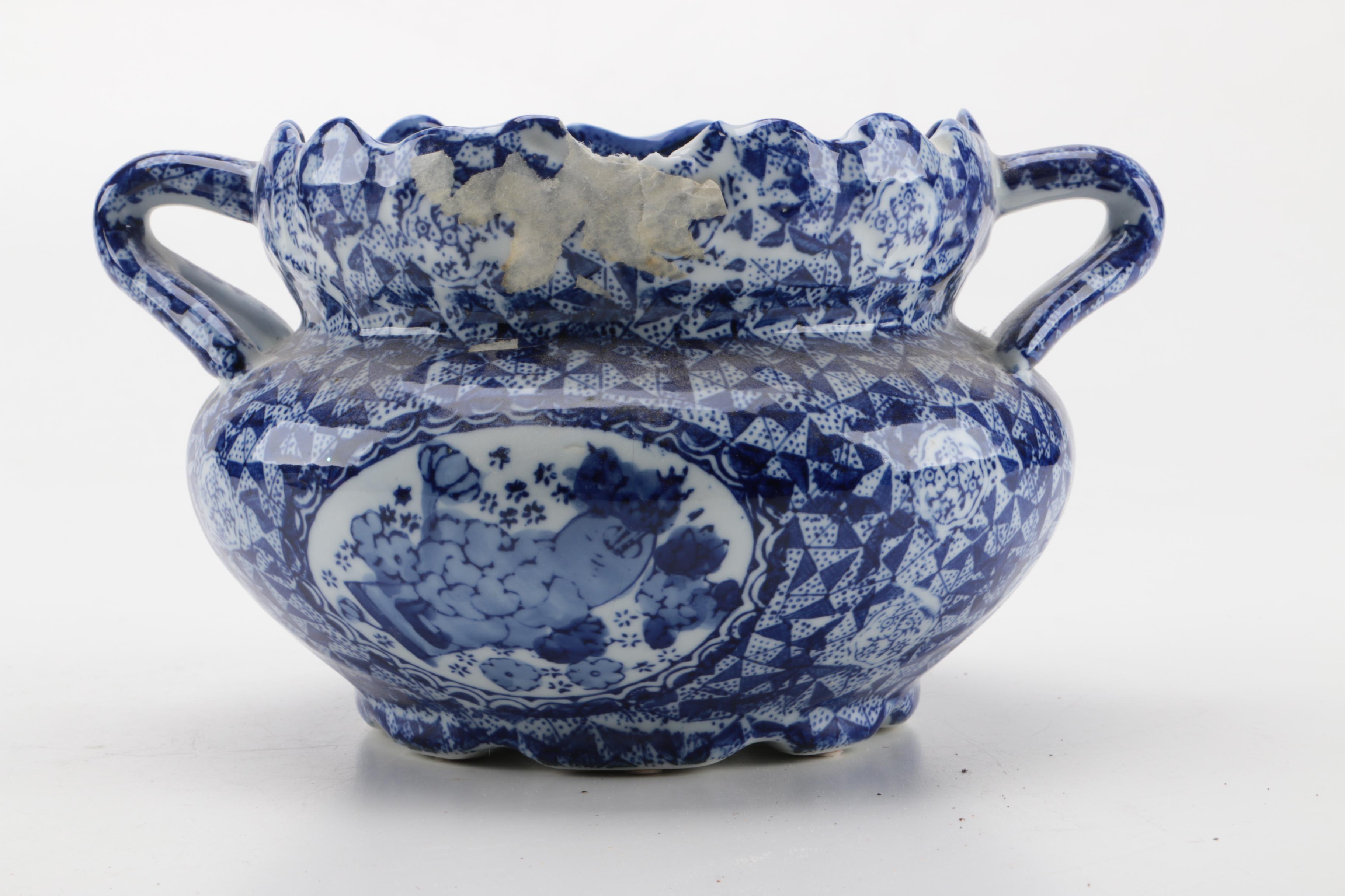 Blue and White Ceramic Vases and Dish