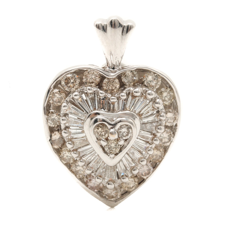 14K White Gold 2.00 CTW Diamond Heart Pendant