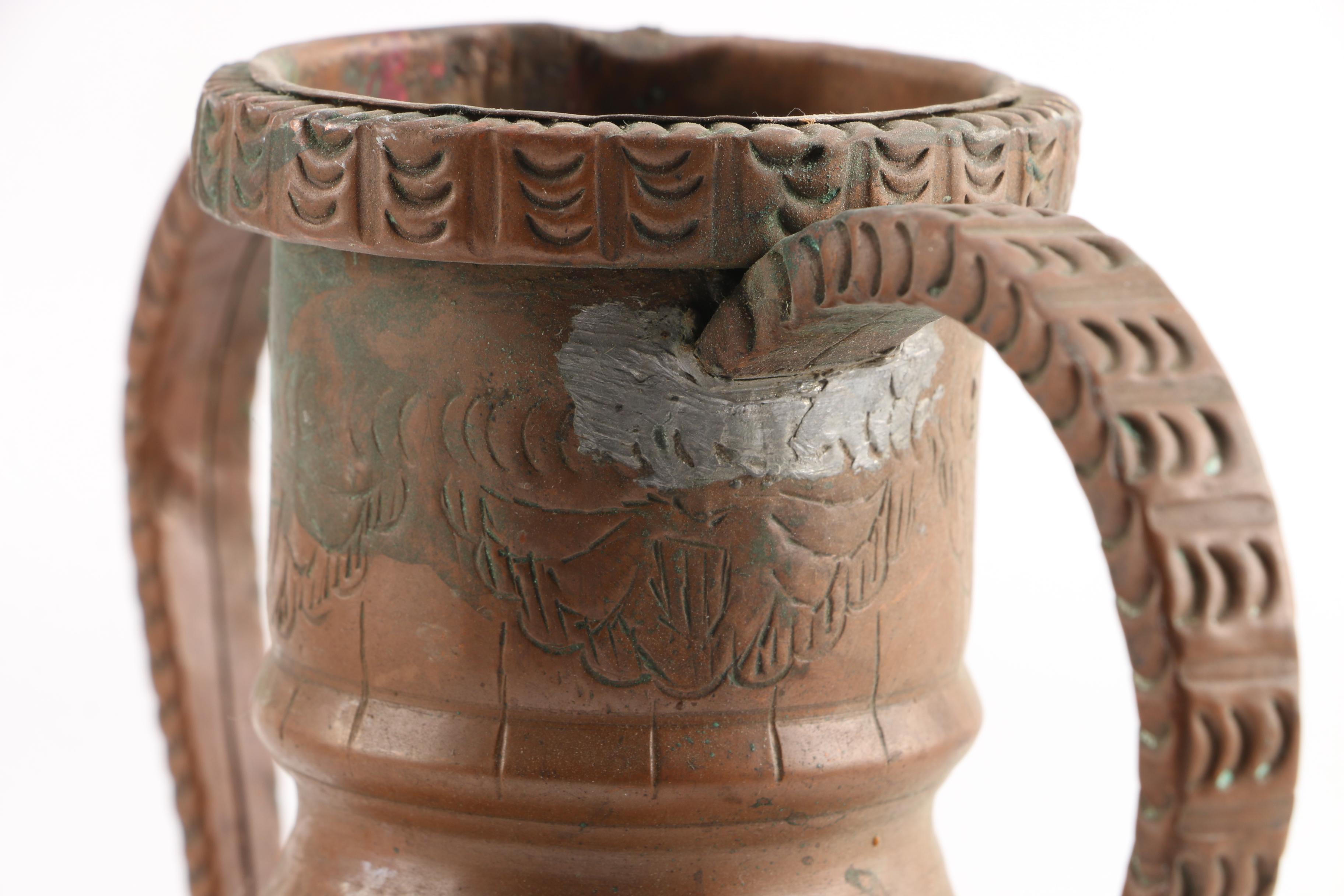 Antique James Stimpson Pitcher with Silver Plate, Brass and Copper Serveware