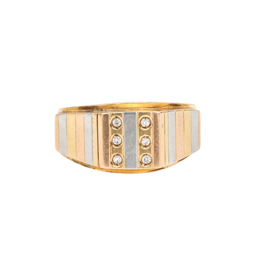 18K Yellow Gold Diamond Ring with Tri Color Gold Accents