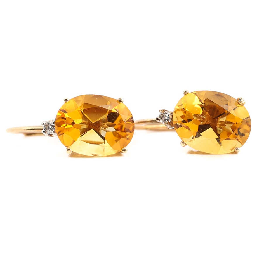 10K Yellow Gold Citrine and Diamond Earrings