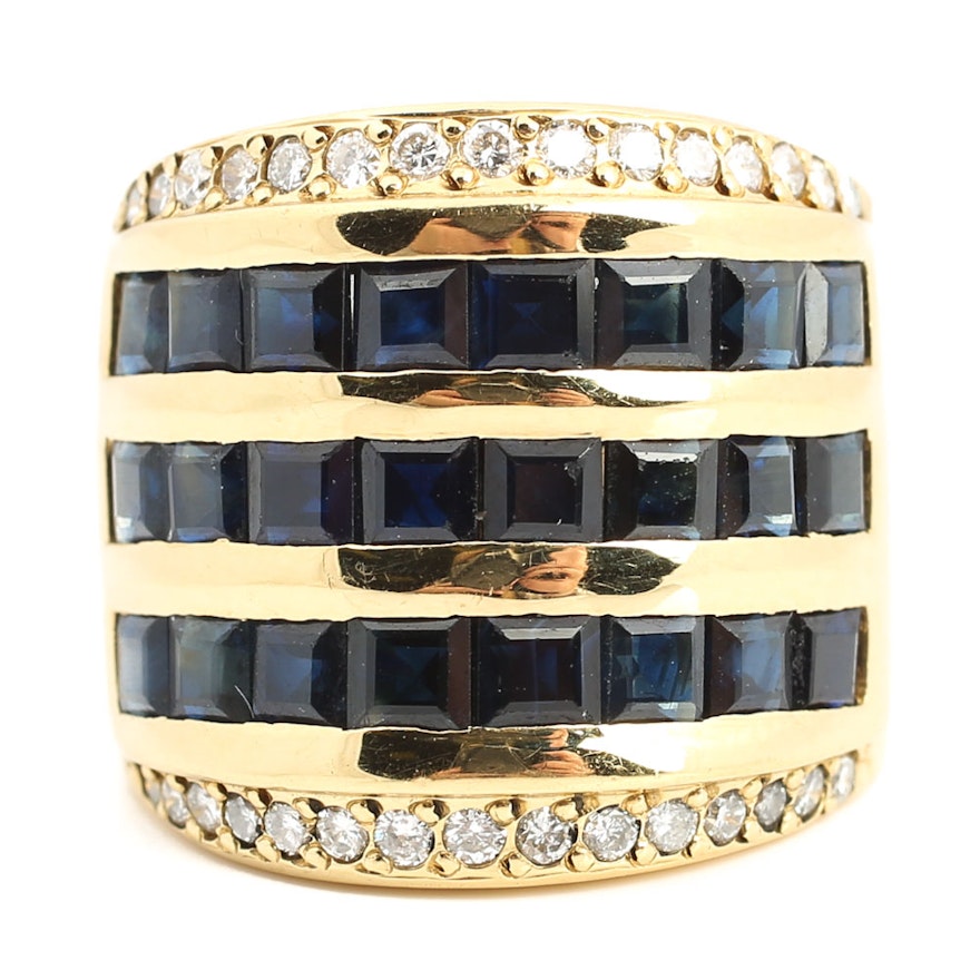 18K Yellow Gold 4.80 CTW Sapphire and Diamond Ring