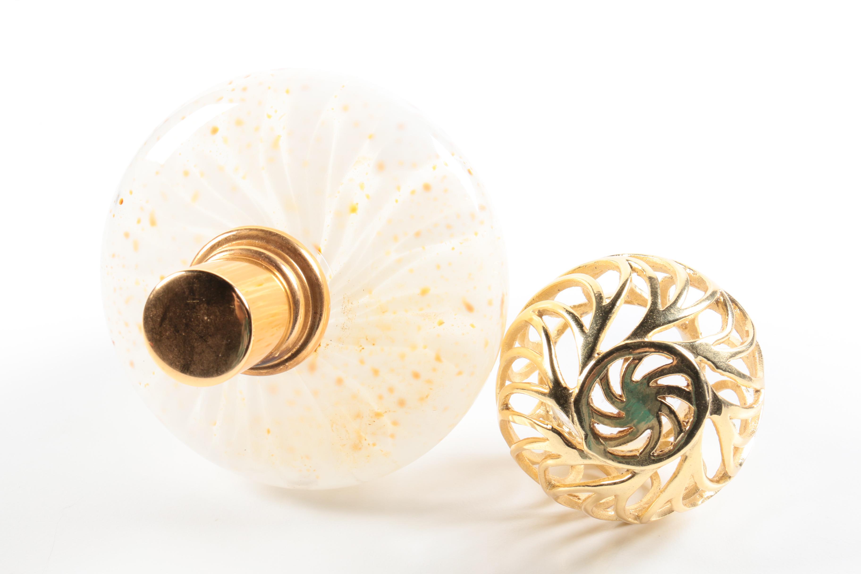 Pairing of Glass Lamp Berger Perfume Bottles with Gold Tone Pierced Lids