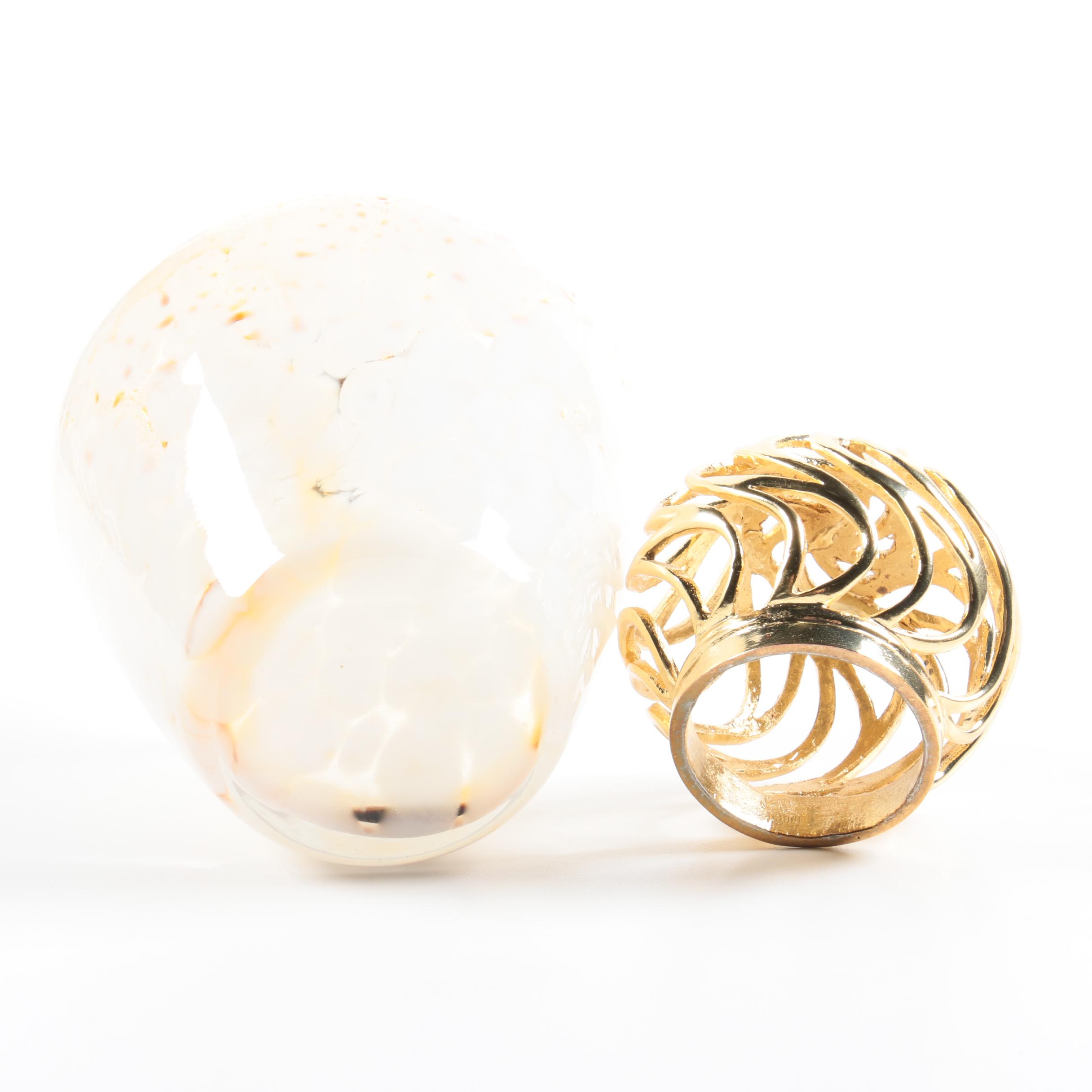 Pairing of Glass Lamp Berger Perfume Bottles with Gold Tone Pierced Lids