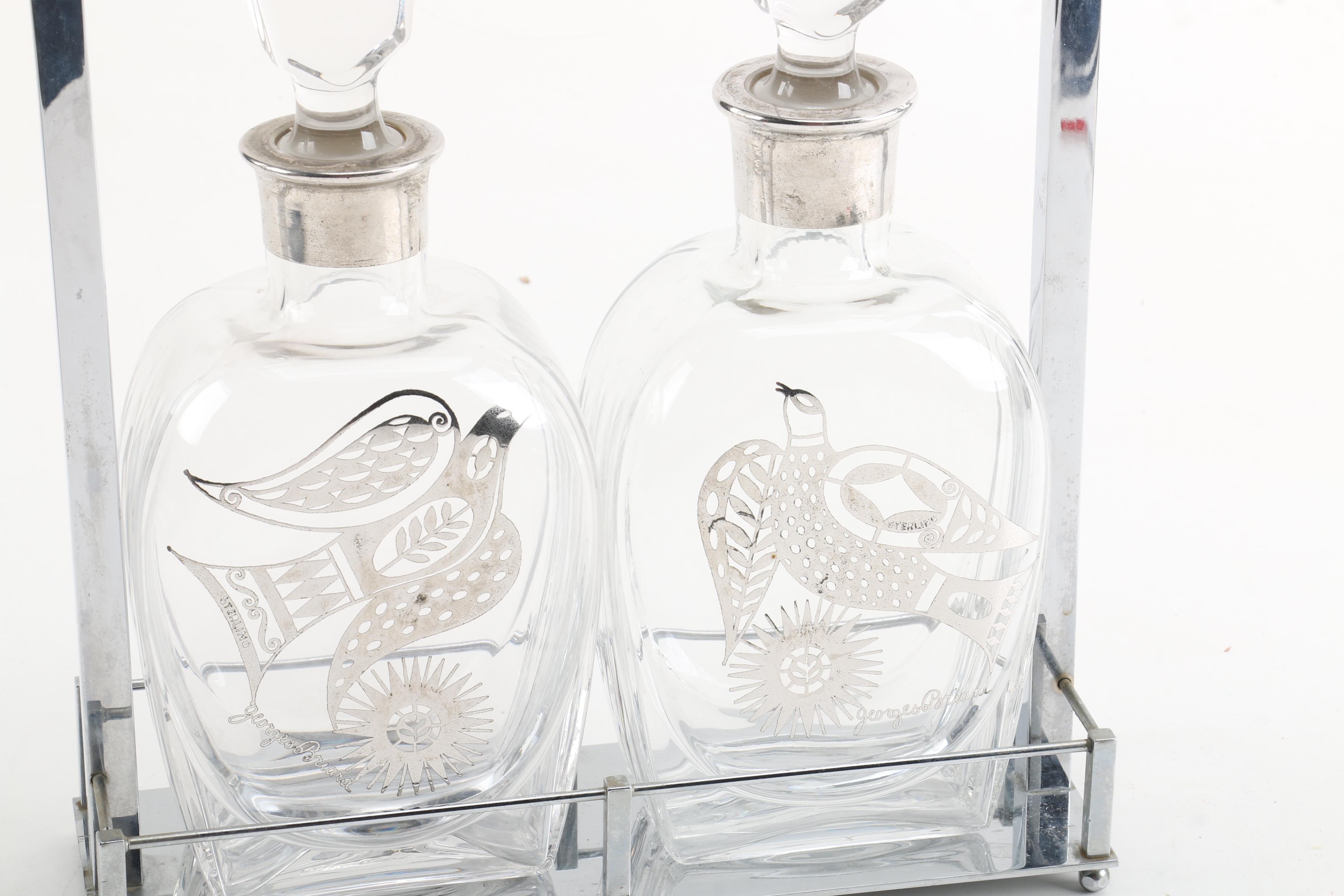 Georges Briard Silver Overlay Decanters with Tantalus
