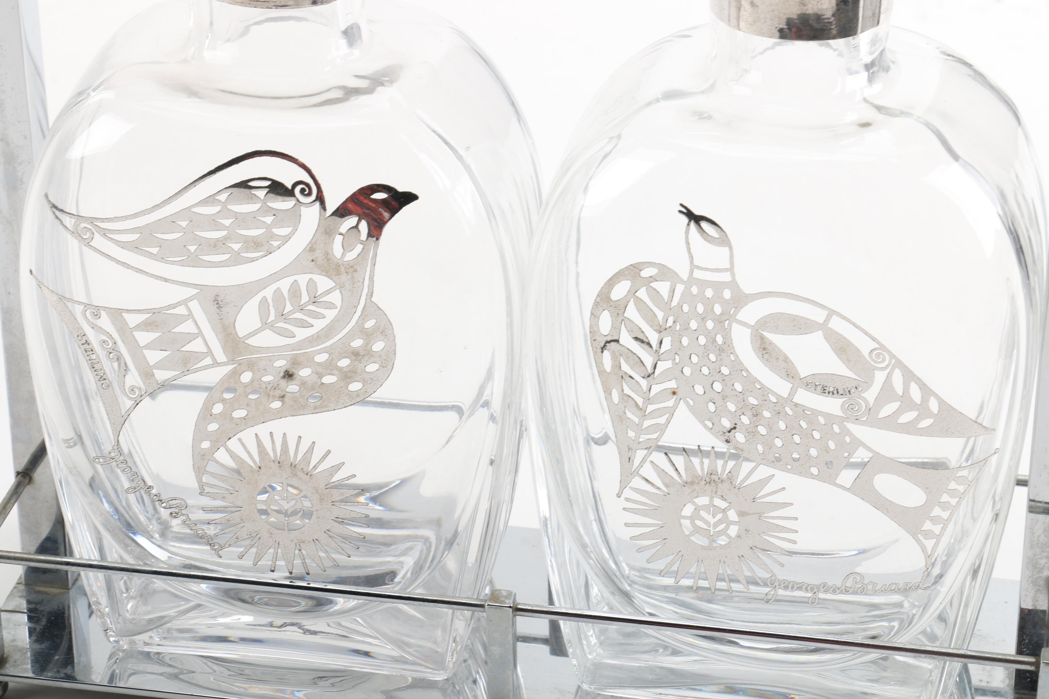 Georges Briard Silver Overlay Decanters with Tantalus