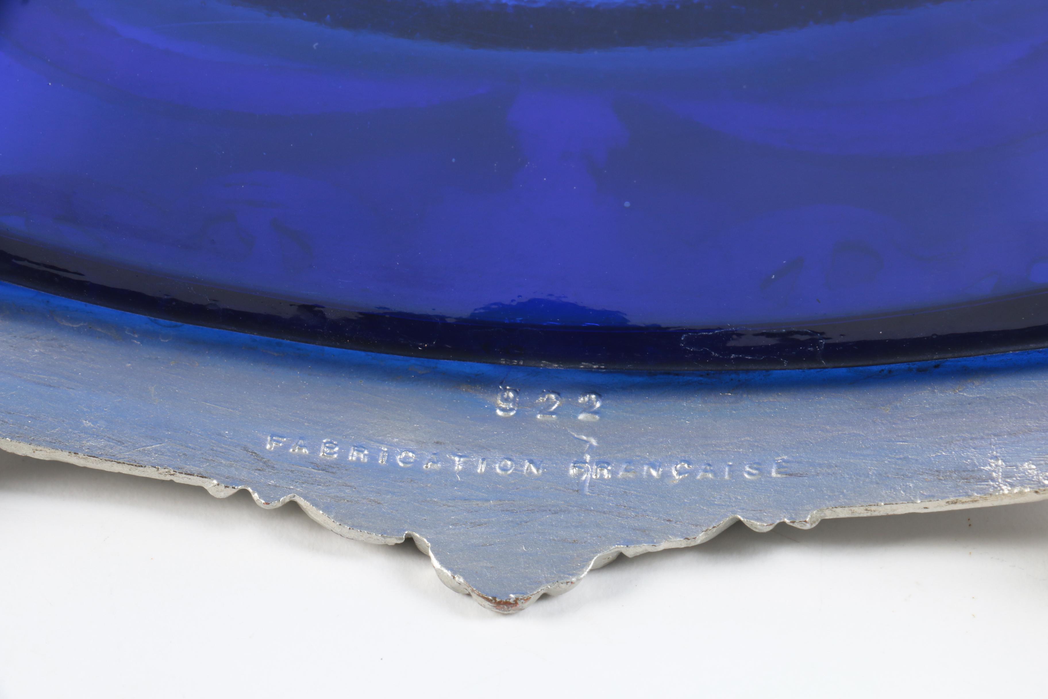 Cobalt Blue Glass Dish With Silver-Tone Frame