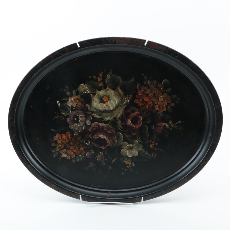 Metal Serving Tray with Floral Design