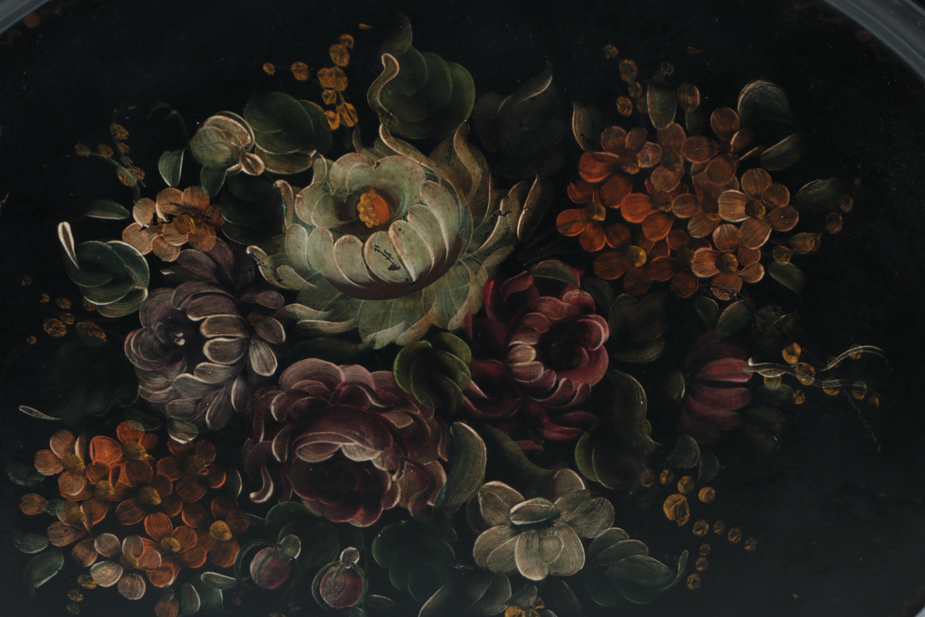 Metal Serving Tray with Floral Design