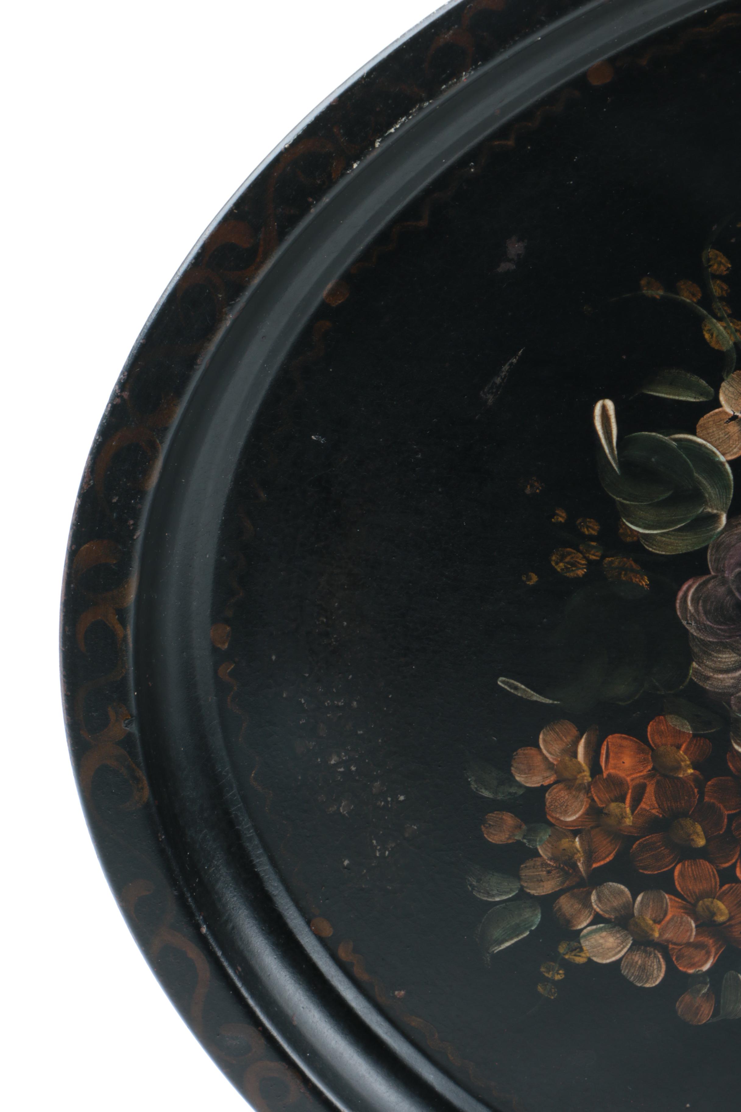 Metal Serving Tray with Floral Design