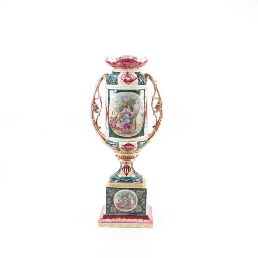 Ackermann and Fritze Royal Vienna Style Porcelain Urn