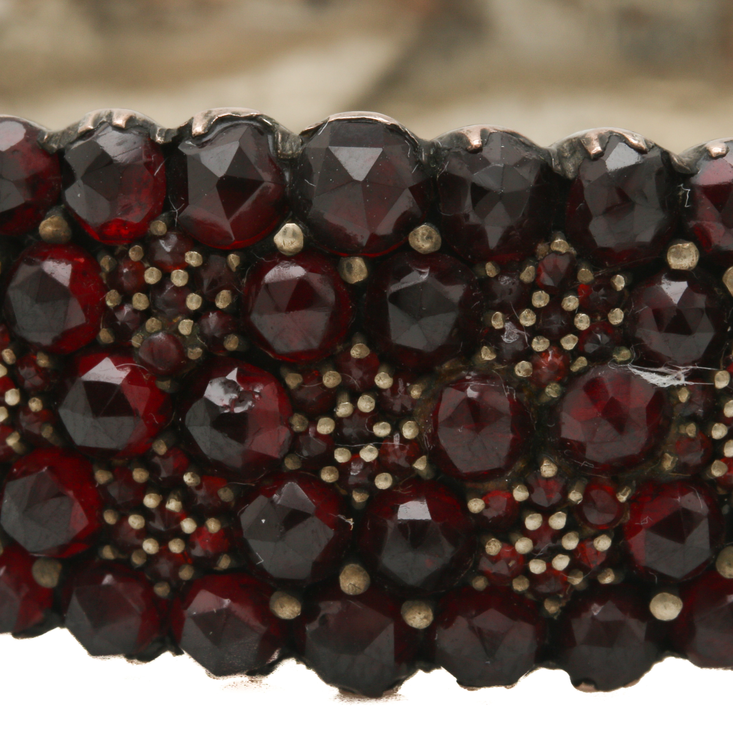 Victorian Silver Tone Garnet Hinged Bangle Bracelet