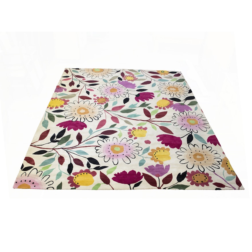 Hand-Knotted Contemporary Floral Wool Room Size Rug