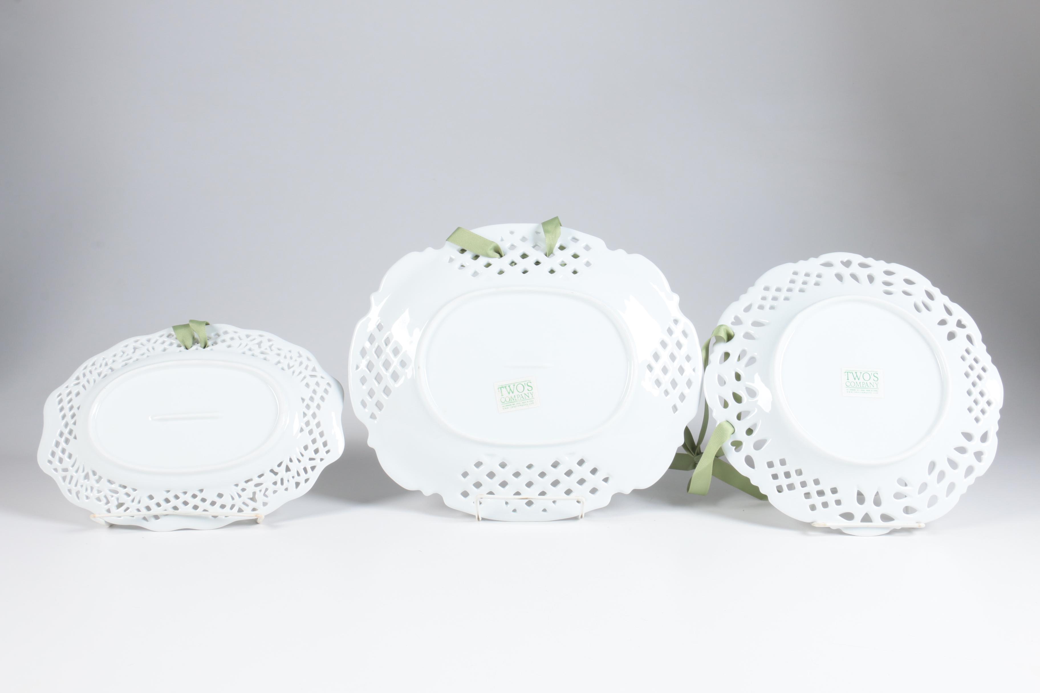 Two's Company Decorative Plates with Ribbon