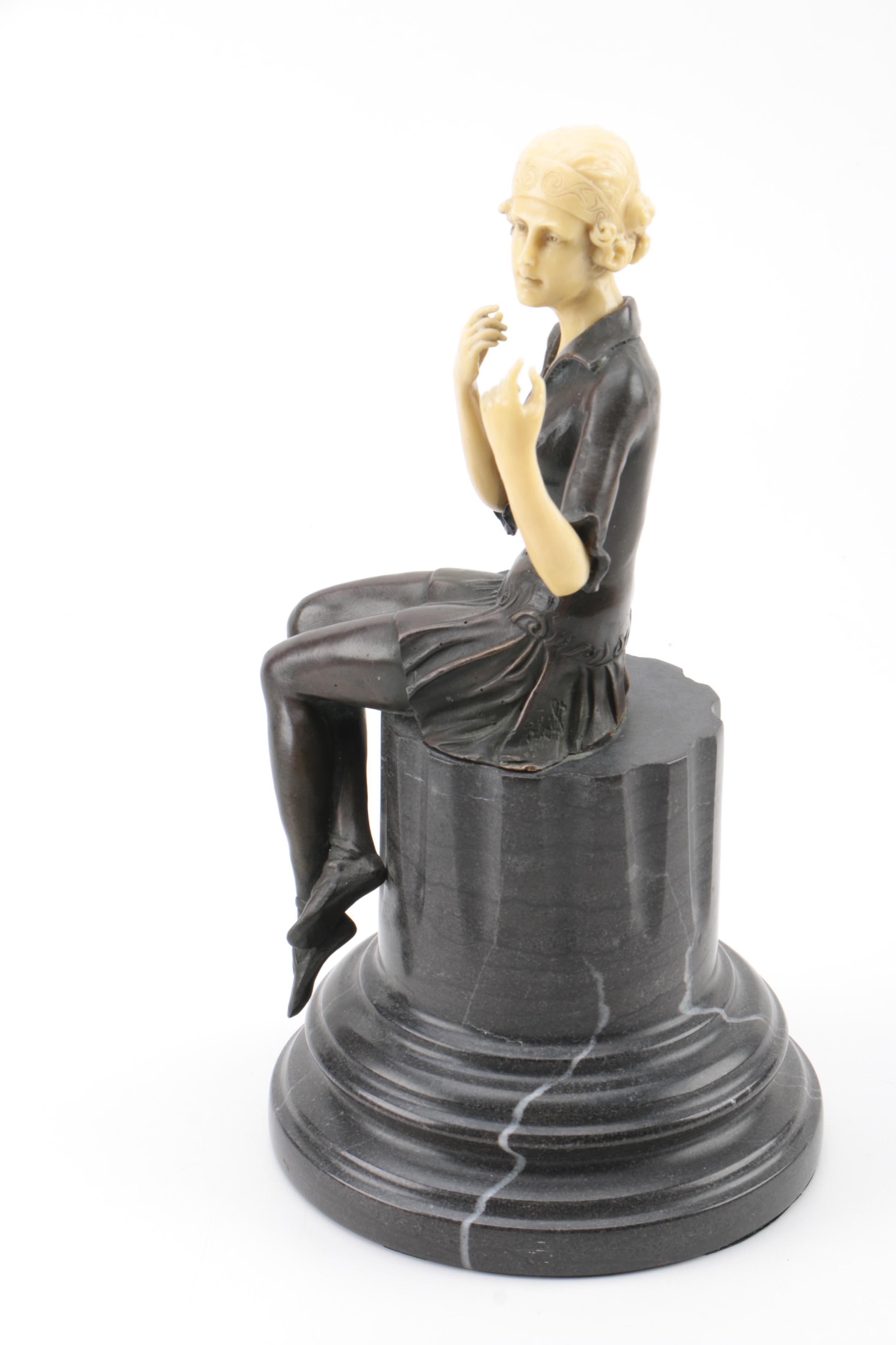 Bronze Sculpture After Fritz Ferdinand Preiss "Powder Puff Girl"