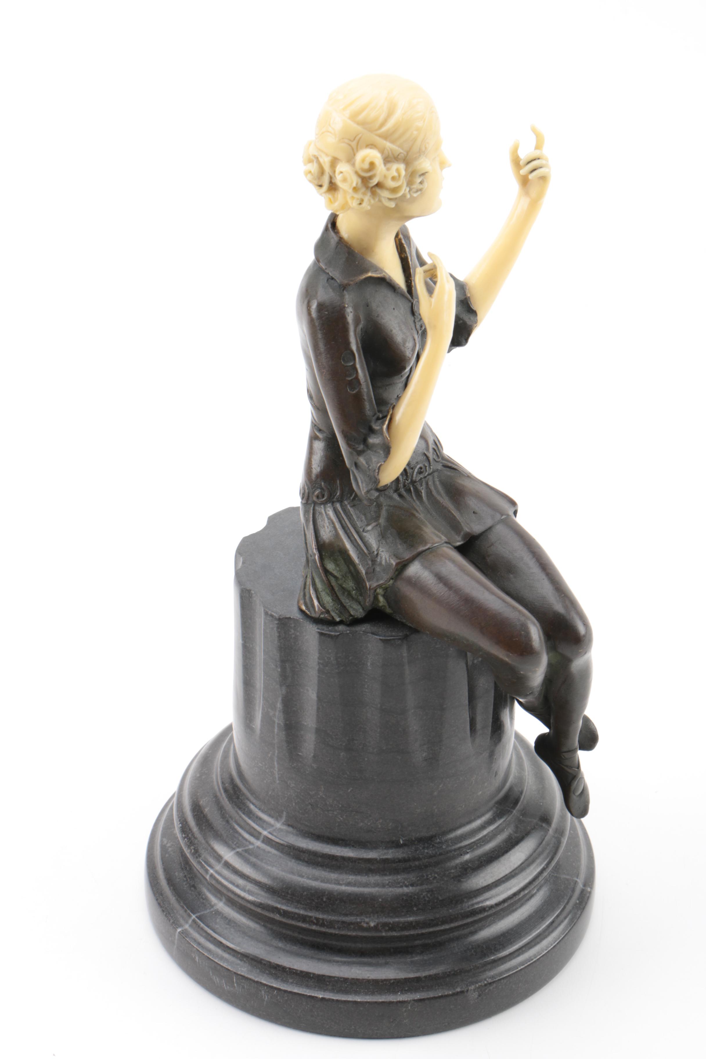 Bronze Sculpture After Fritz Ferdinand Preiss "Powder Puff Girl"