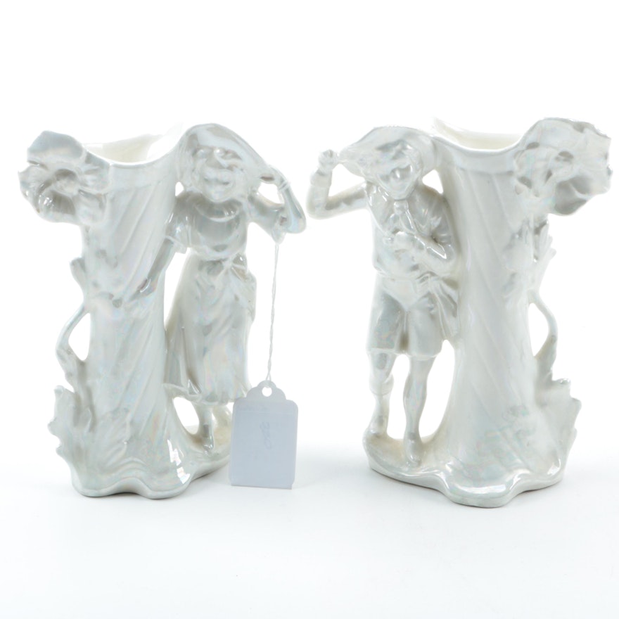 Pearlescent Porcelain Figural Spill Vases