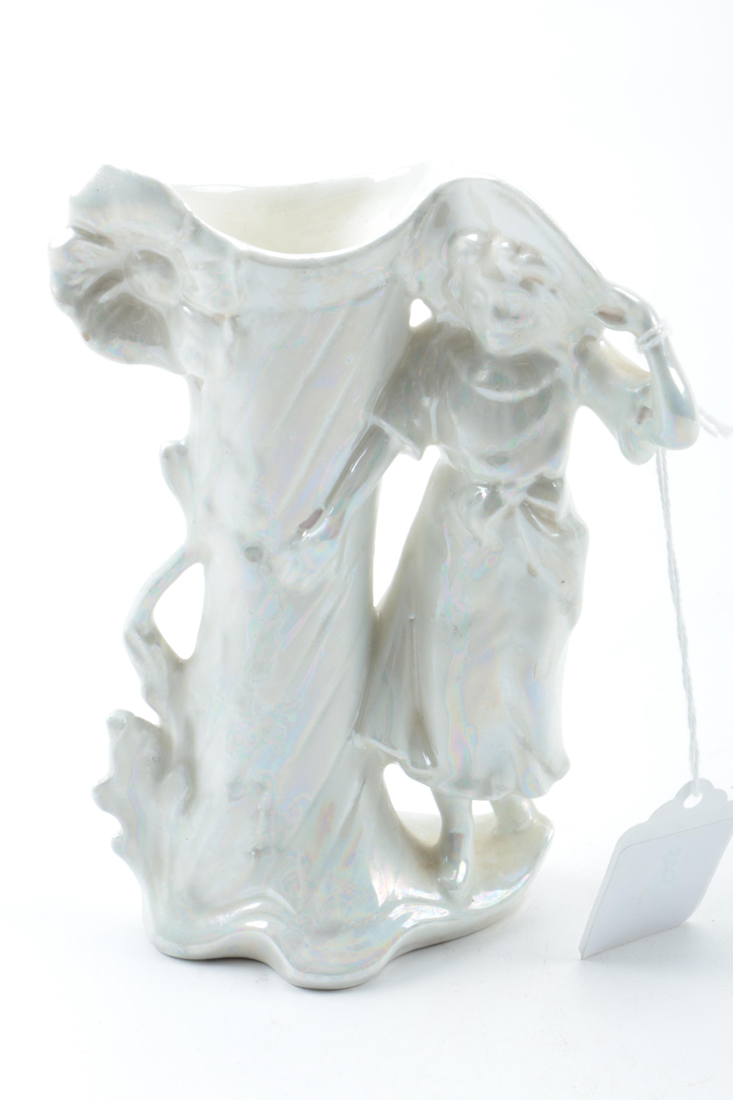 Pearlescent Porcelain Figural Spill Vases