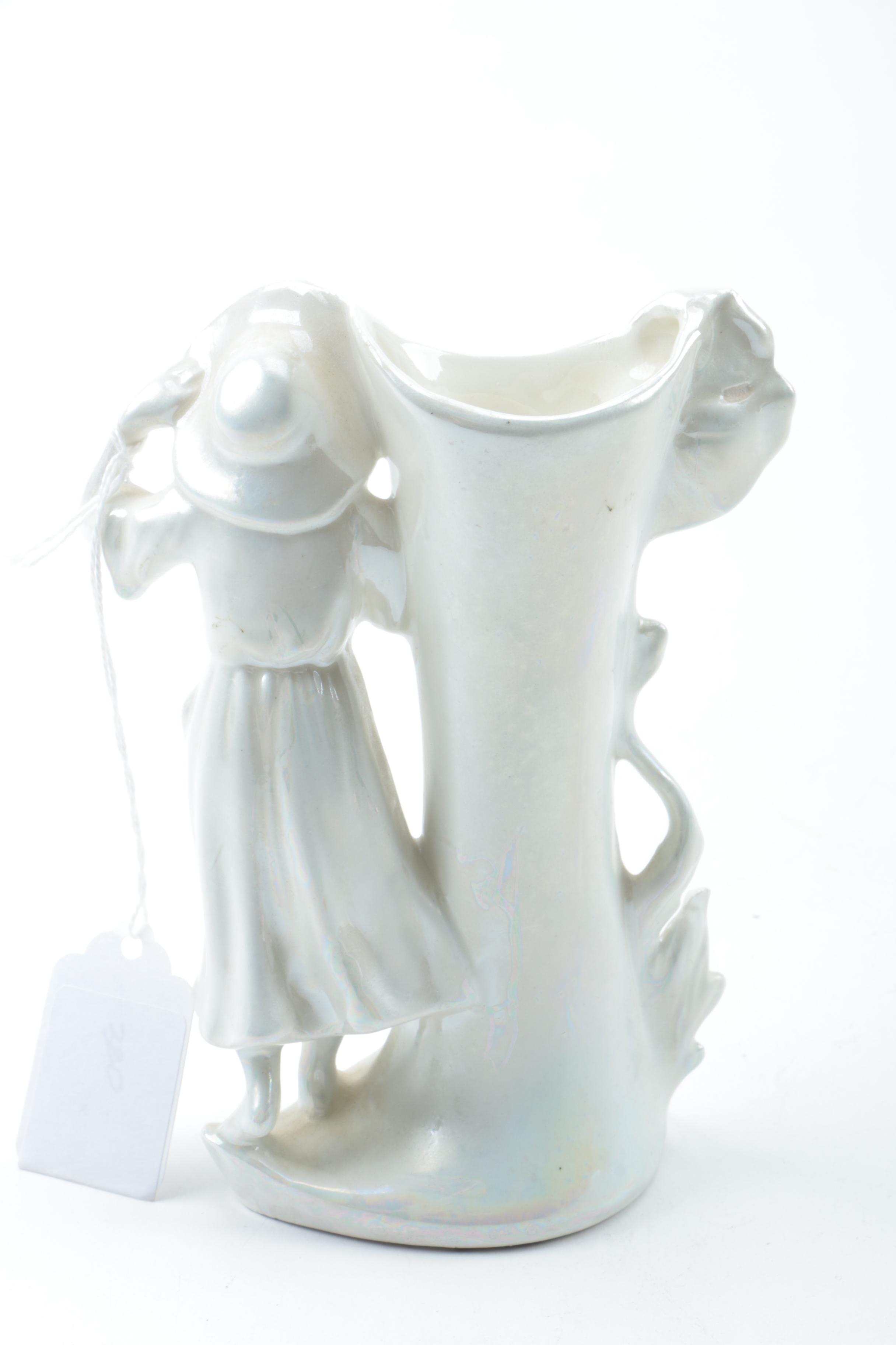 Pearlescent Porcelain Figural Spill Vases