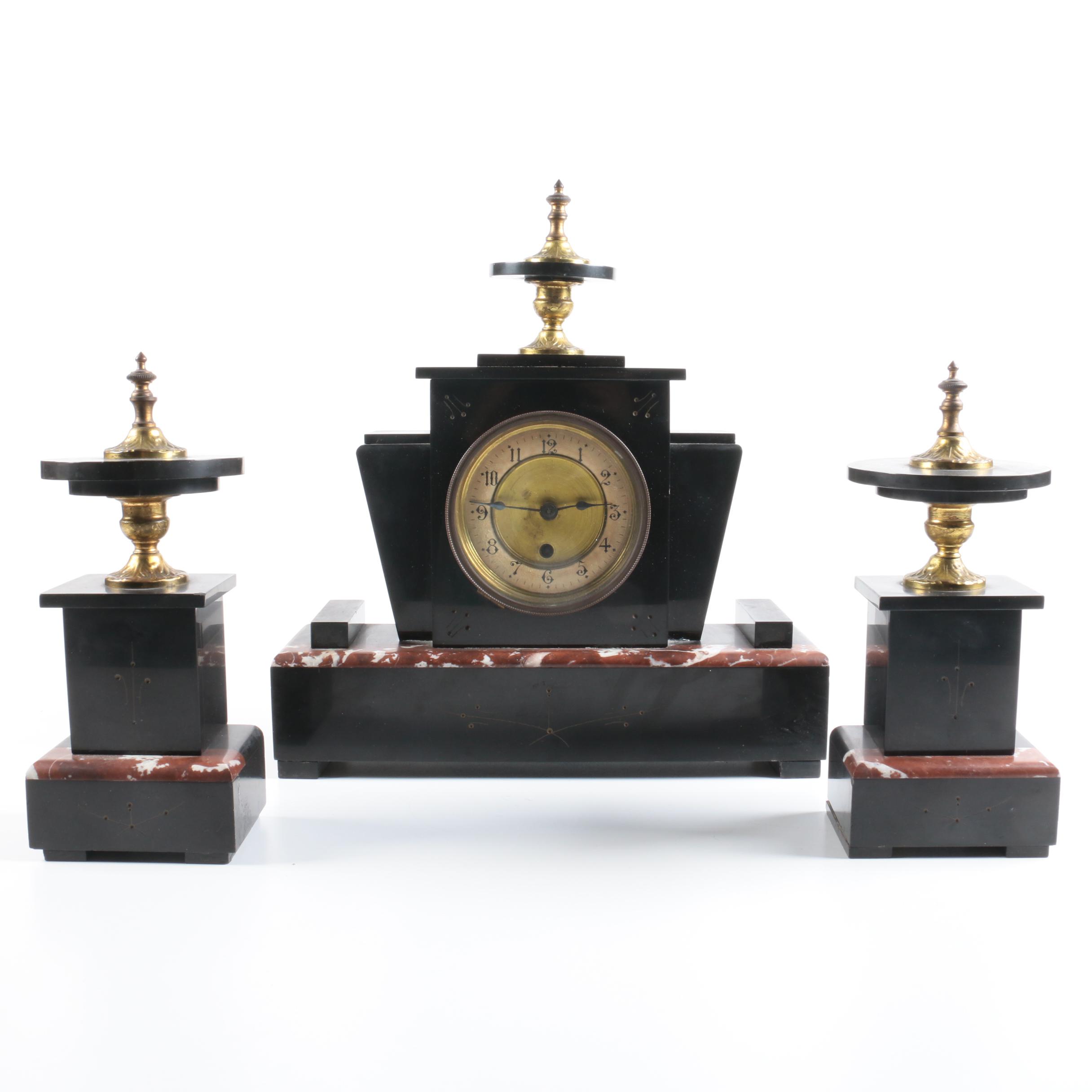 Art Deco Slate and Marble Garniture Set